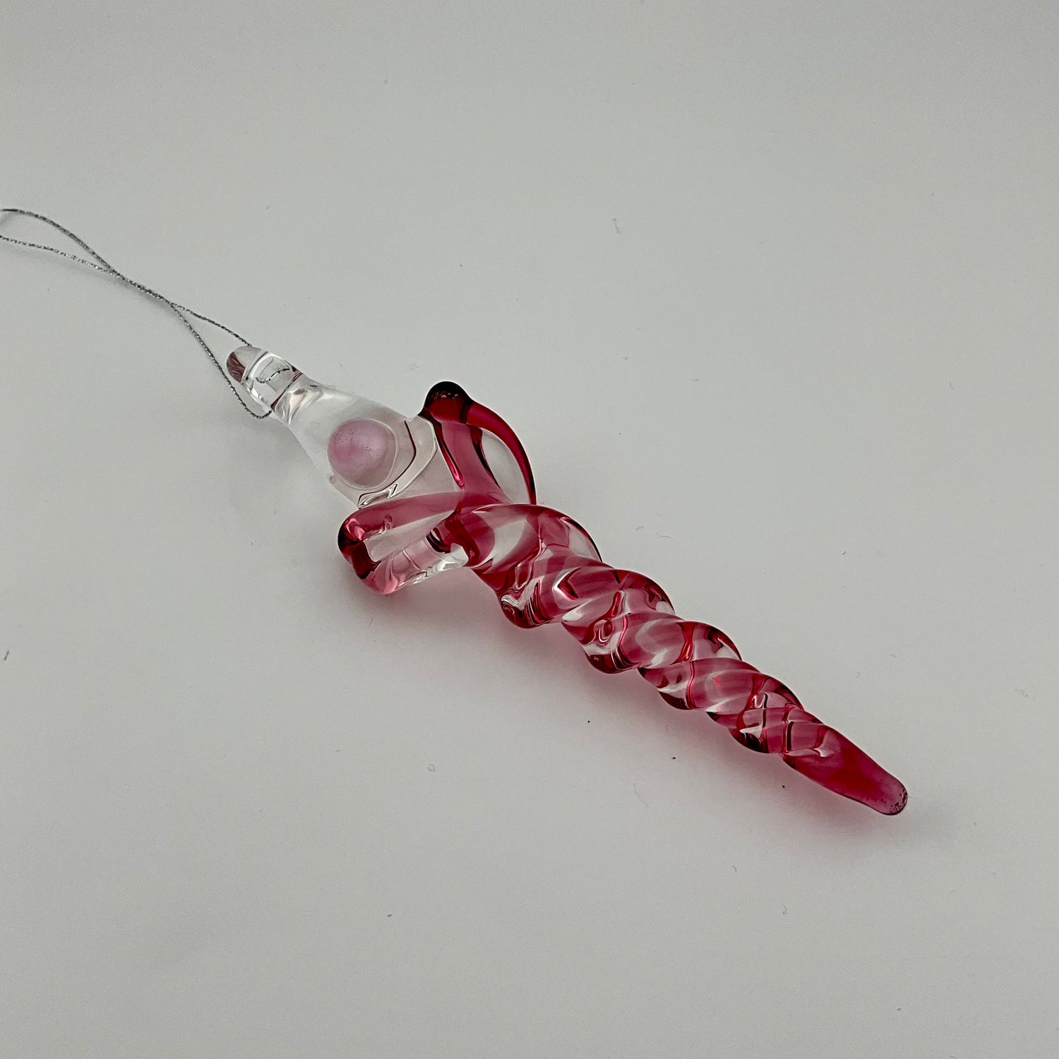 Single Color Glass Icicle Christmas Ornaments with Twist Design 16mm