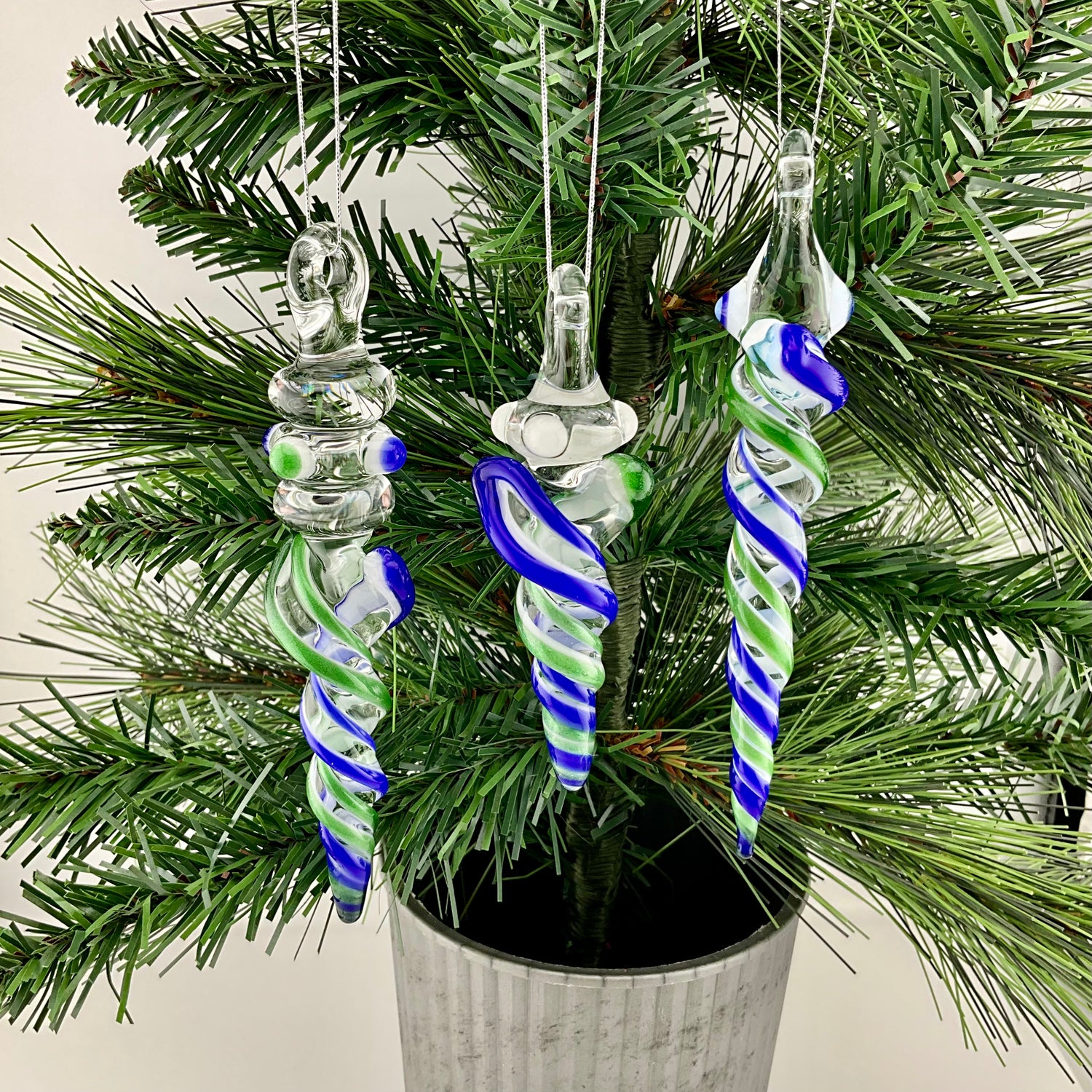 3 Pack Colored Glass Icicle Ornaments