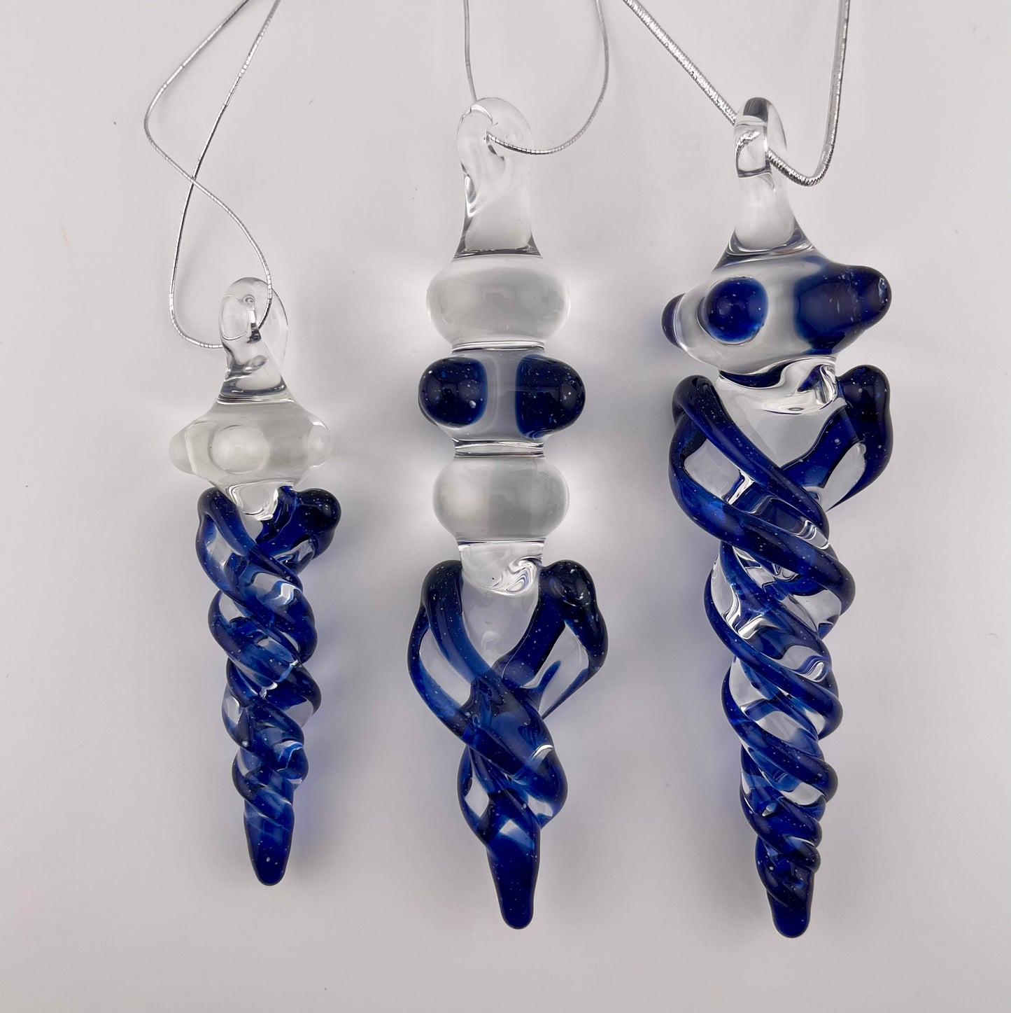 3 Pack Cobalt Blizzard Blue Glass Icicle Ornament "Holiday Special"