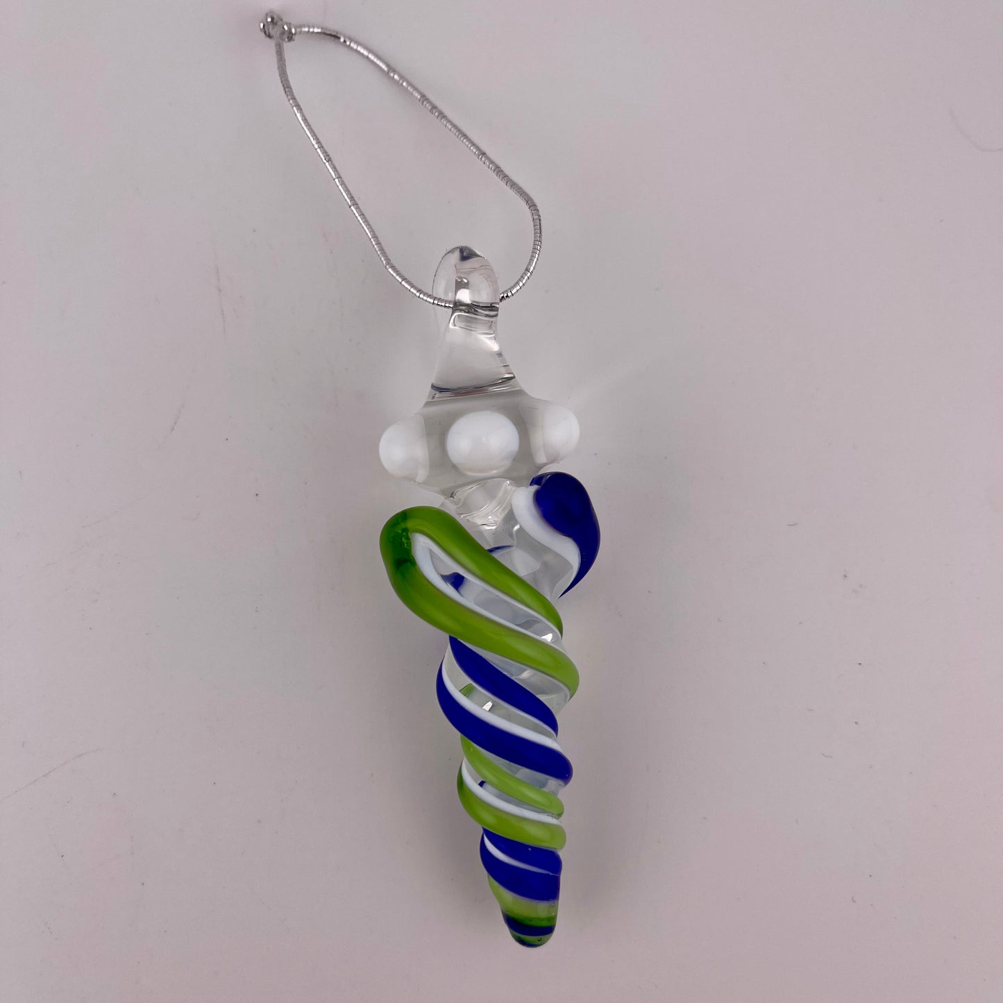 Mini Cobalt Blue and Plantphibian Green over White Glass Icicle Ornaments - JeffBeckerGlass.com