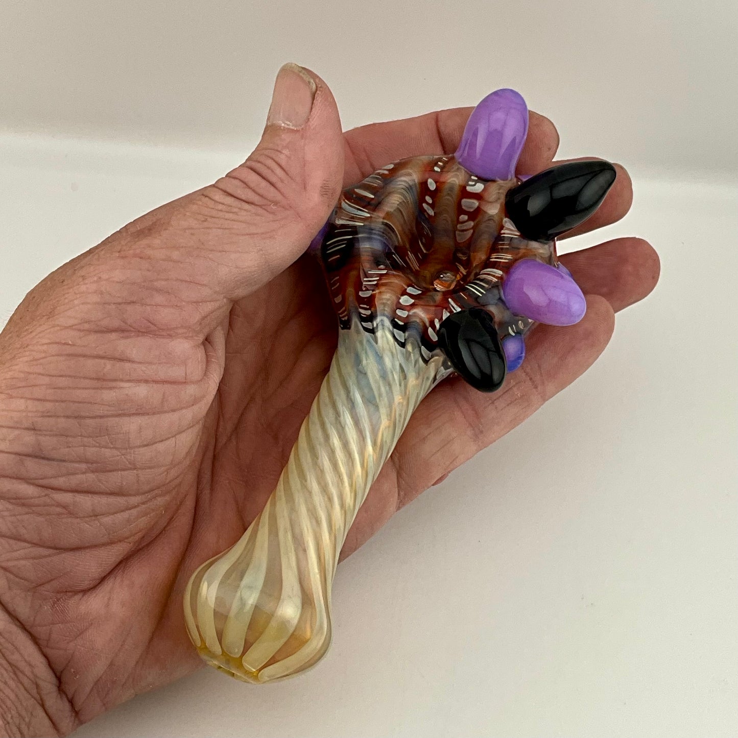 Wrap n Rake Twist Red and Silver Fumed Spoon Pipe with pink slime marbles