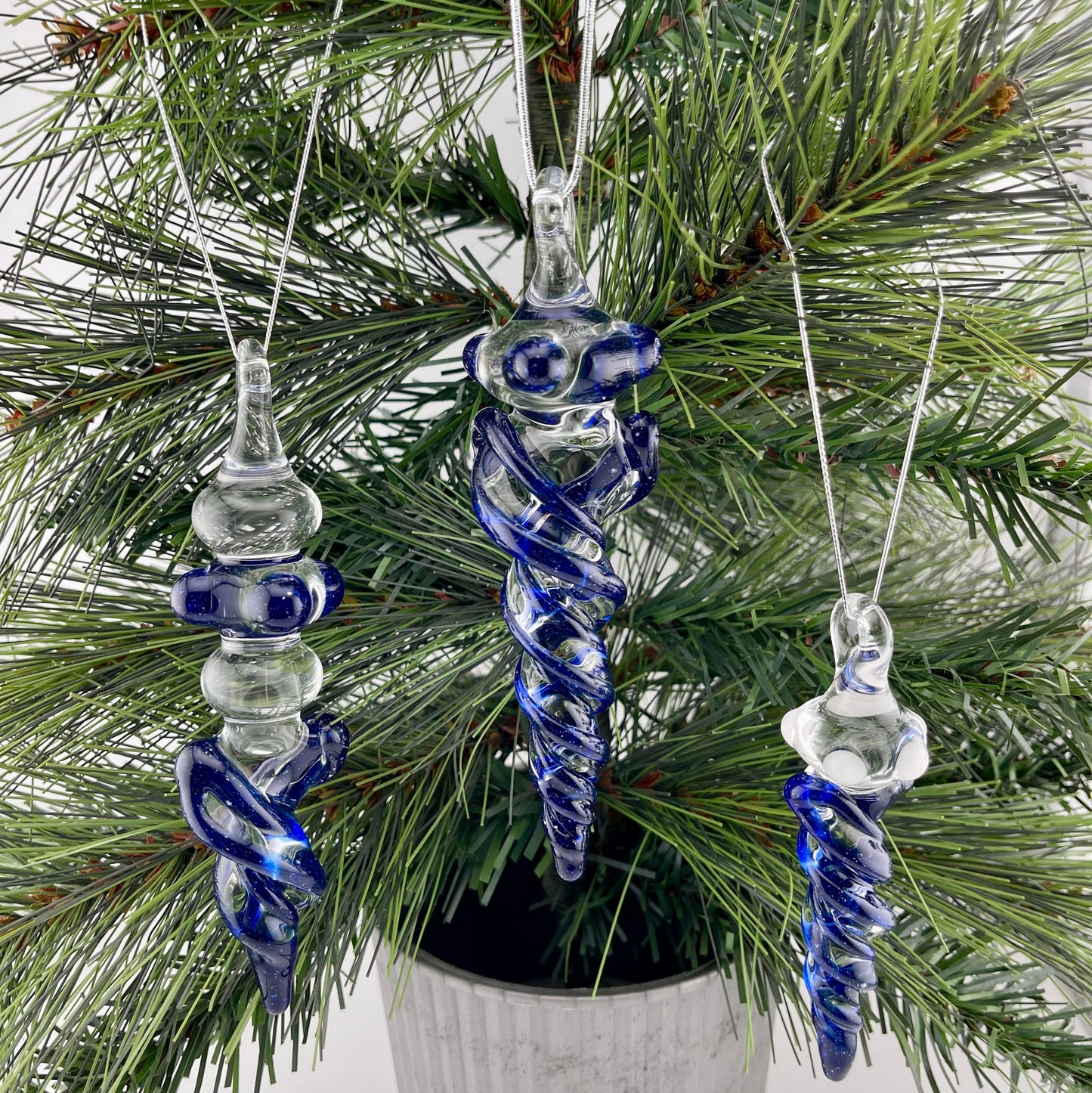 3 Pack Cobalt Blizzard Blue Glass Icicle Ornament "Holiday Special"