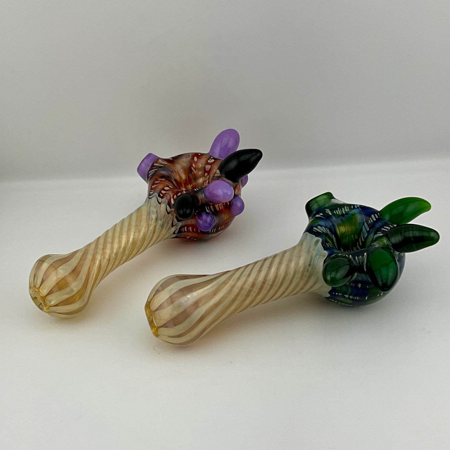 Wrap n Rake Twist Green and Silver Fumed Spoon Pipe with light blue marbles