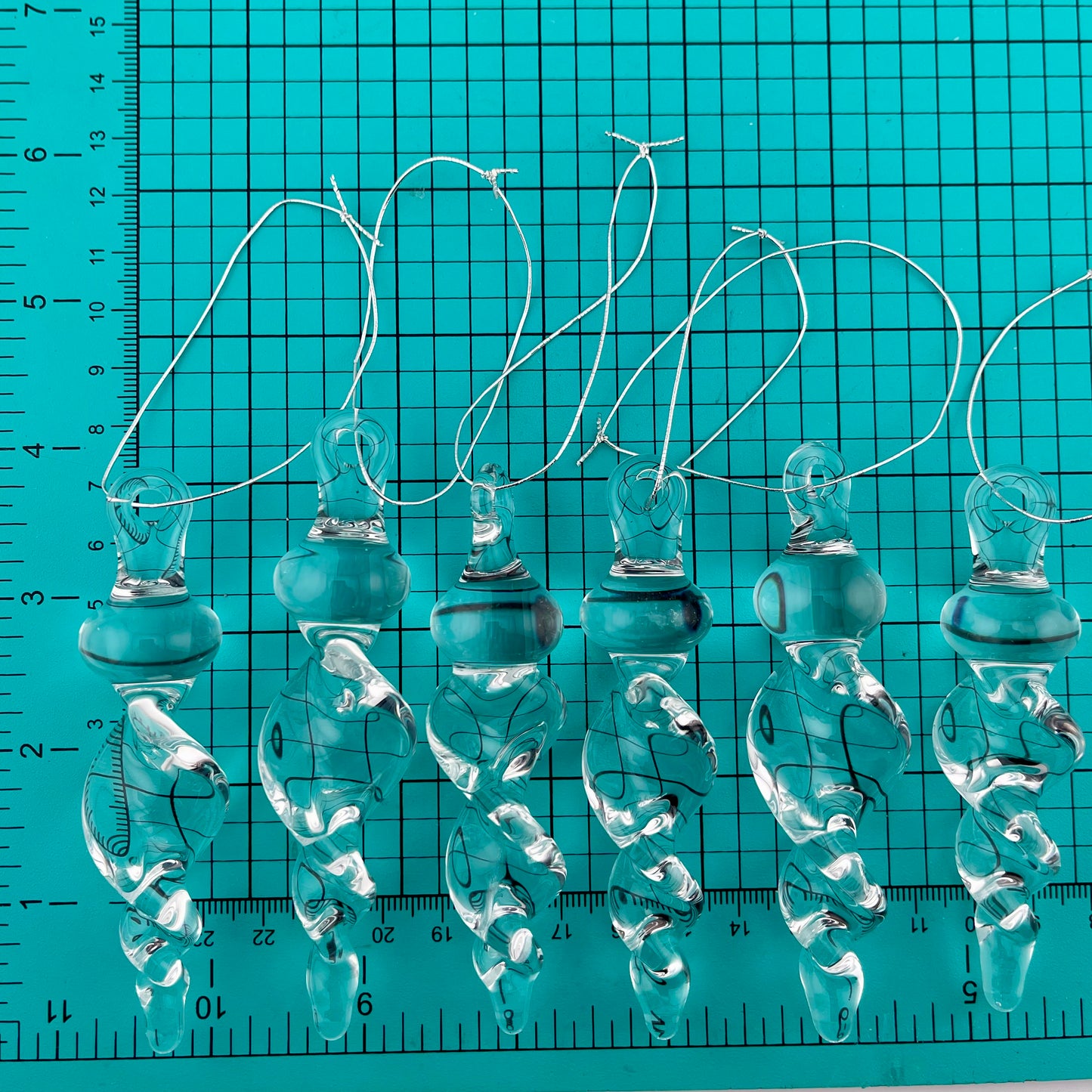 6 Pack of Small Clear Glass Icicle Ornaments