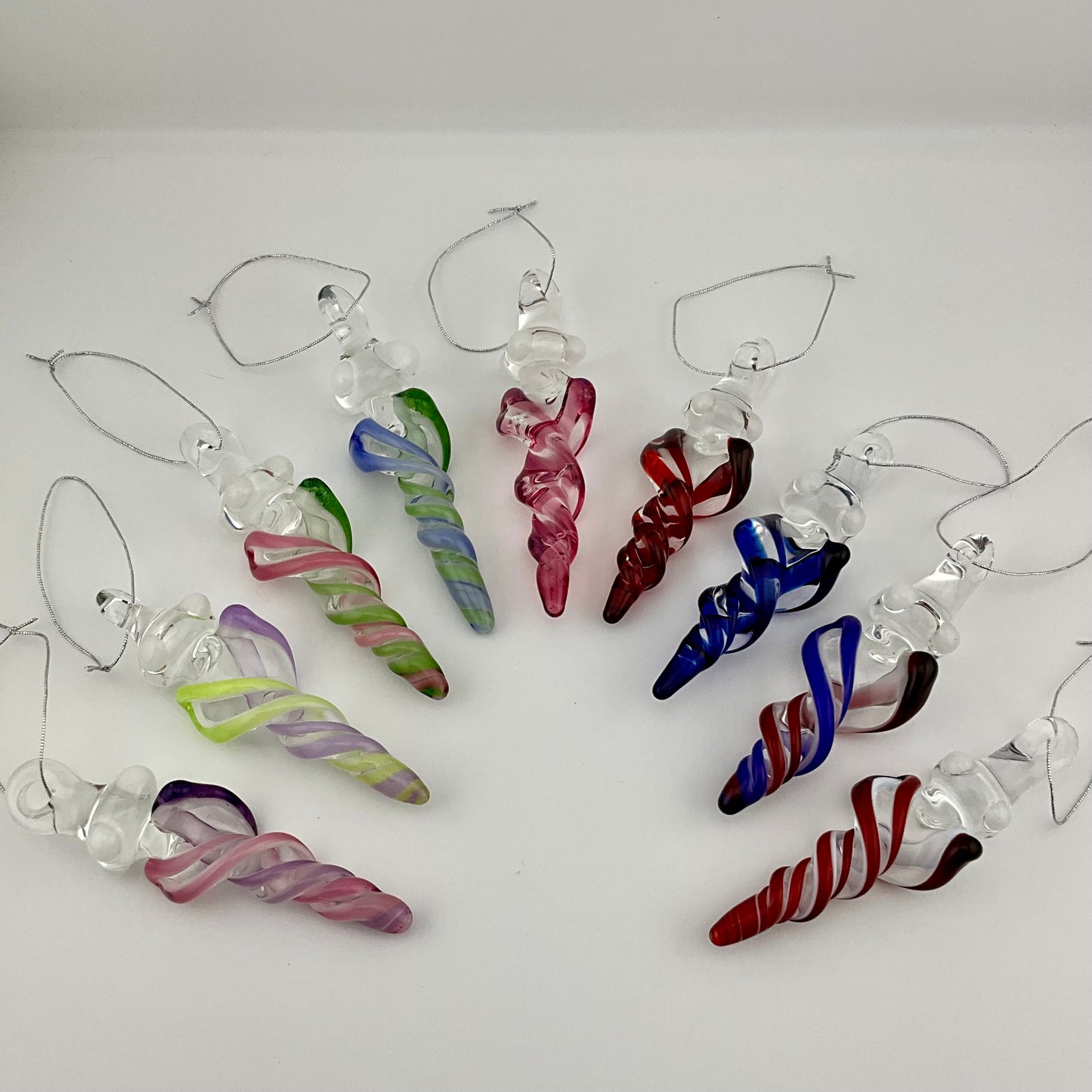 Mini Telemagenta and Royal Jelly Glass Icicle Ornaments - JeffBeckerGlass.com