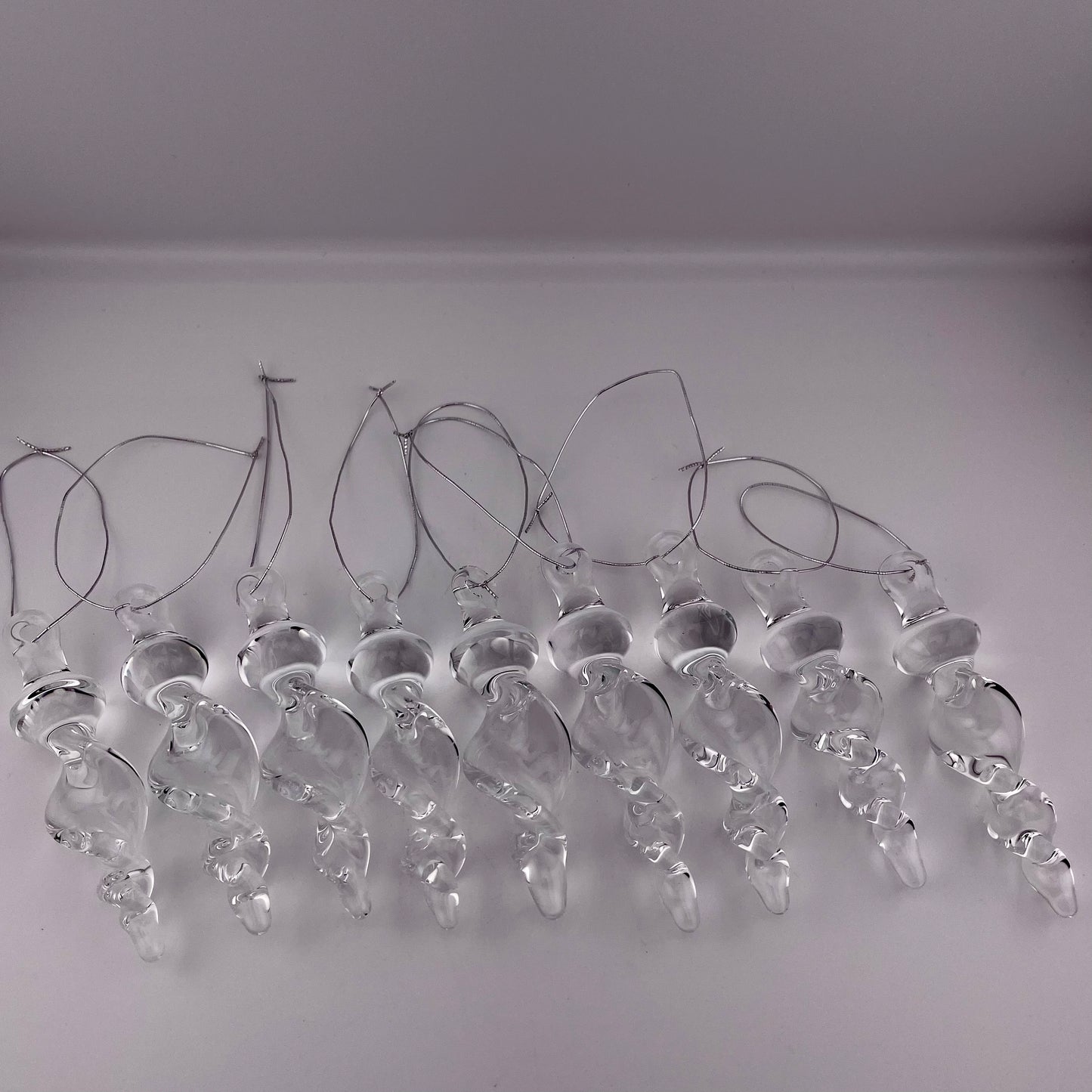 9 Pack of Small Clear Glass Icicle Ornaments