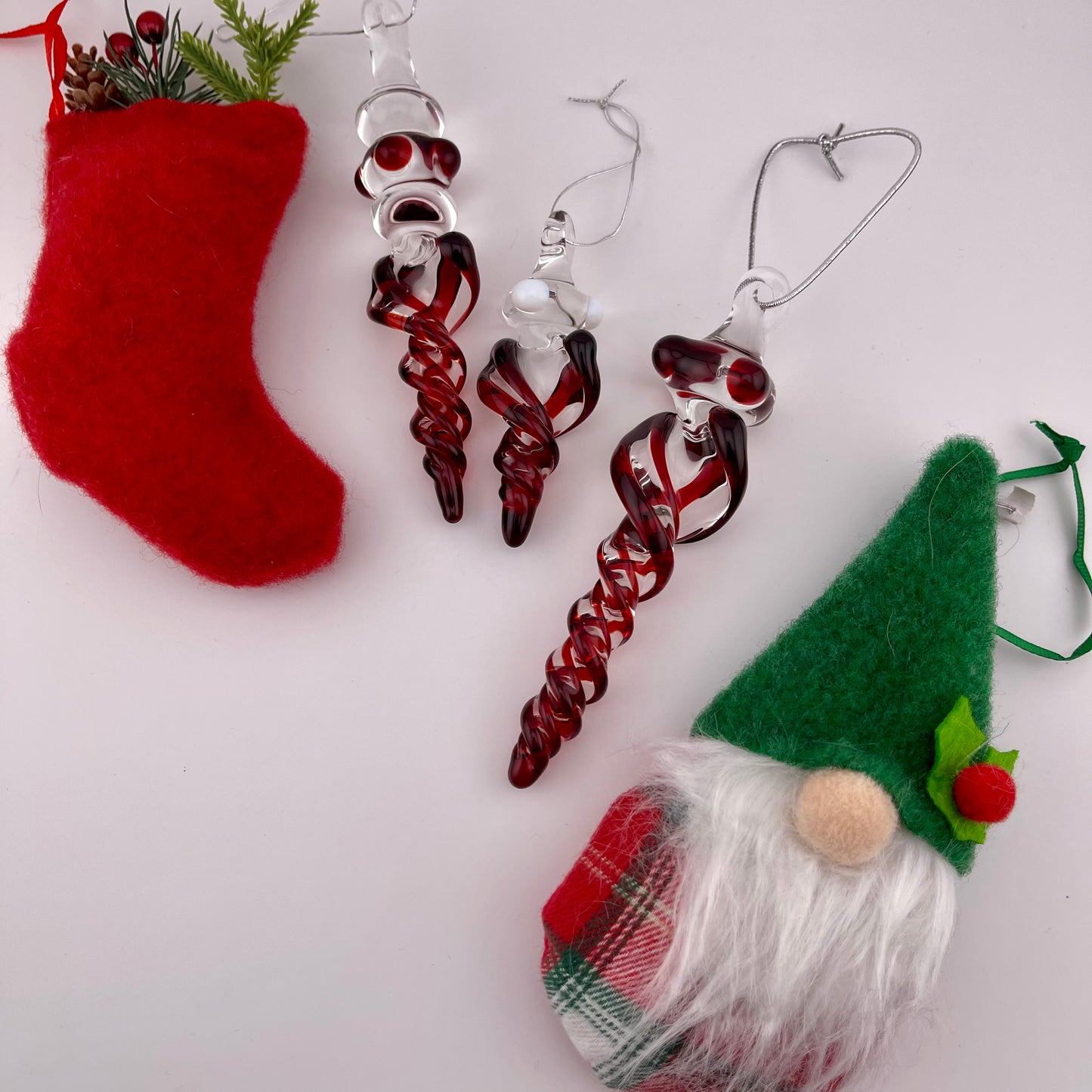 3 Pack Elvis Red Glass Icicle Ornament "Holiday Special" - JeffBeckerGlass.com
