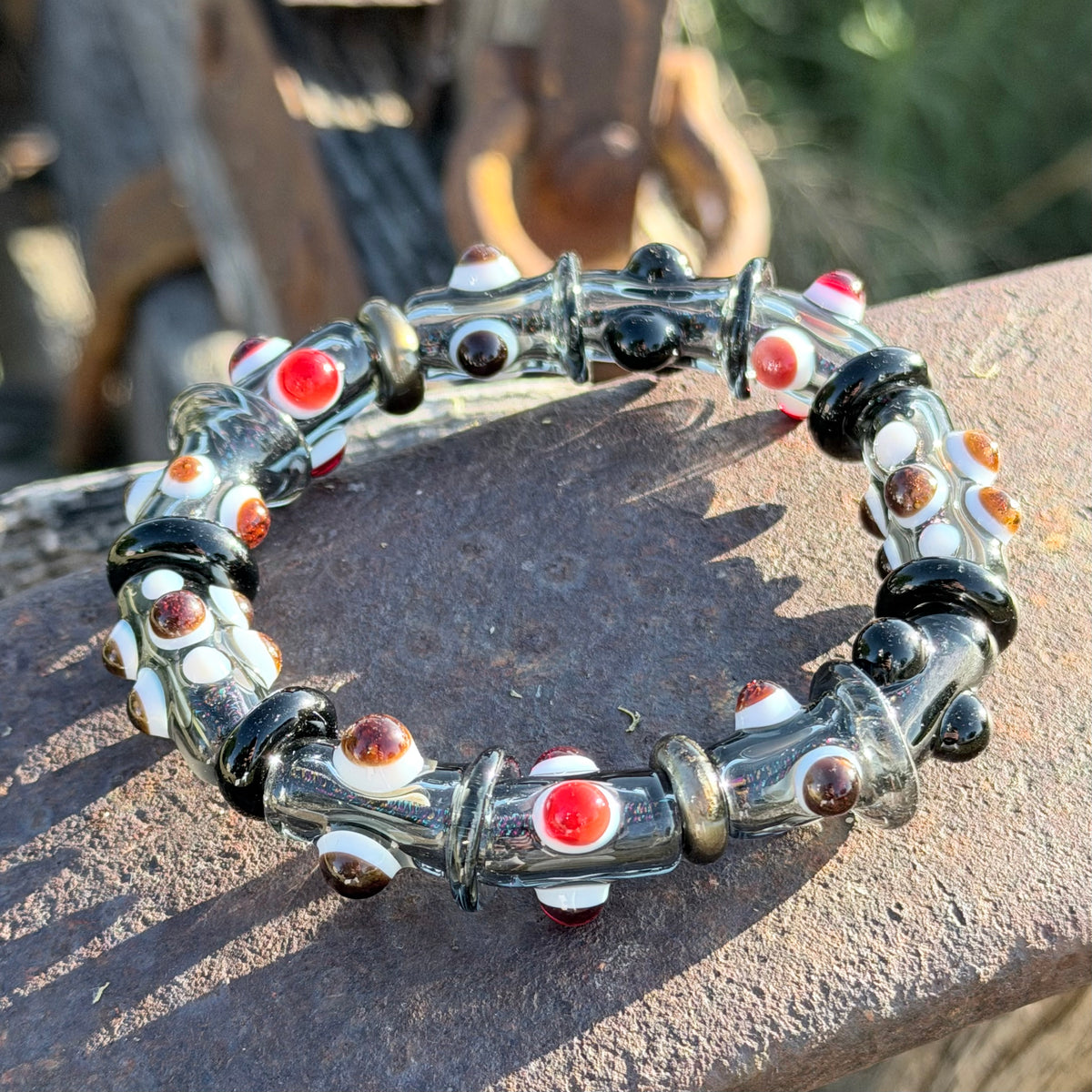 7inch Black & Grey Glass Stretchy Bracelet – Handmade Borosilicate Jewelry - JeffBeckerGlass.com