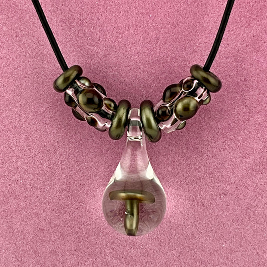 Electrum Glass Mushroom with accent beads finished necklace - JeffBeckerGlass.com
