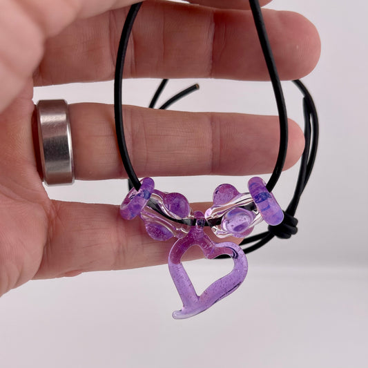 Pink Slime Heart Necklace Pendant with accent Beads - JeffBeckerGlass.com