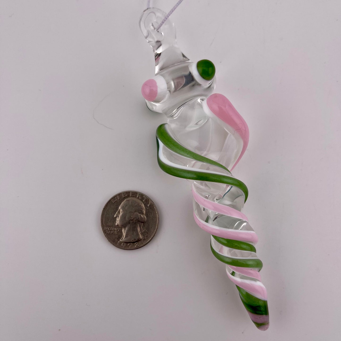 3 Pack Cadillac Pink and Sparkly Green over Lotus White Glass Icicle Ornament "Holiday Special"