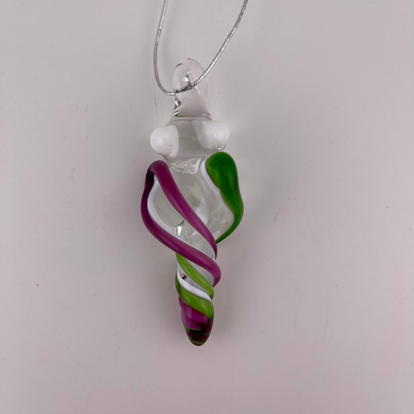 Mini Royal Jelly and Plantphibian Green over White Glass Icicle Ornaments - JeffBeckerGlass.com