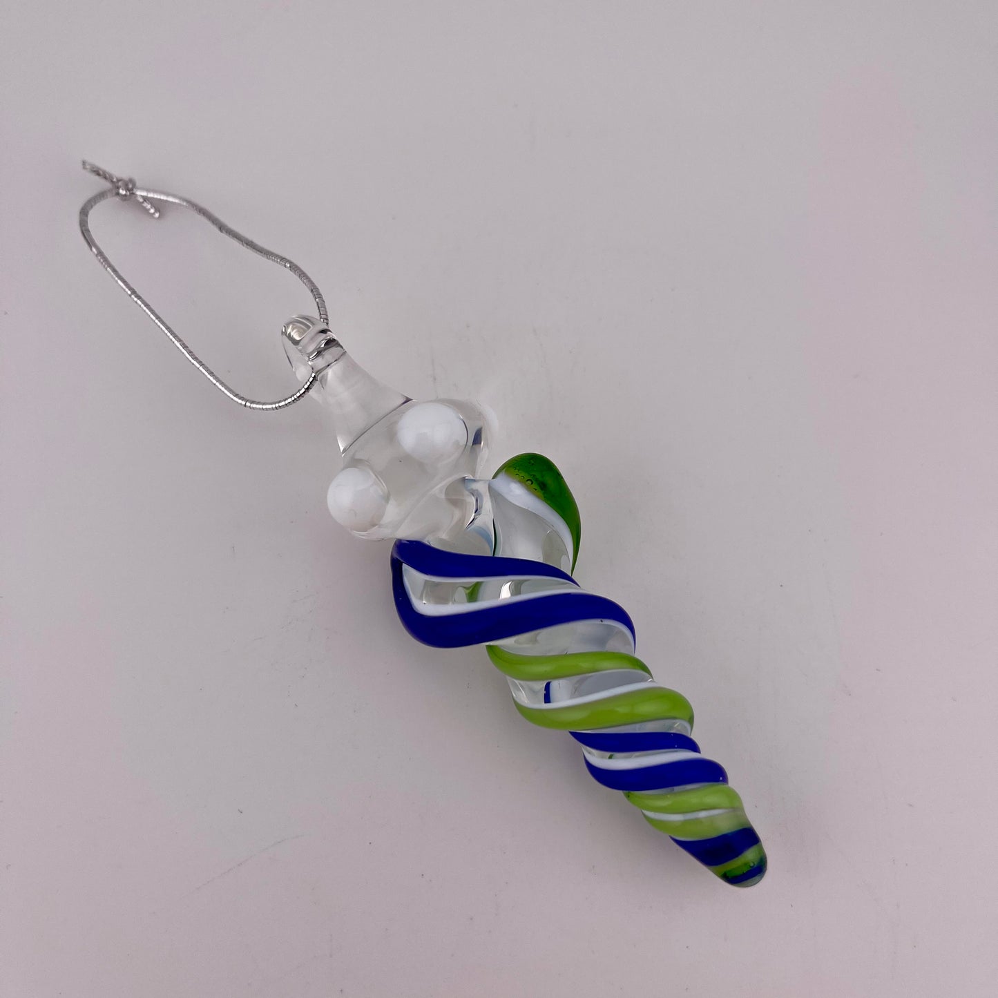 Mini Cobalt Blue and Plantphibian Green over White Glass Icicle Ornaments - JeffBeckerGlass.com
