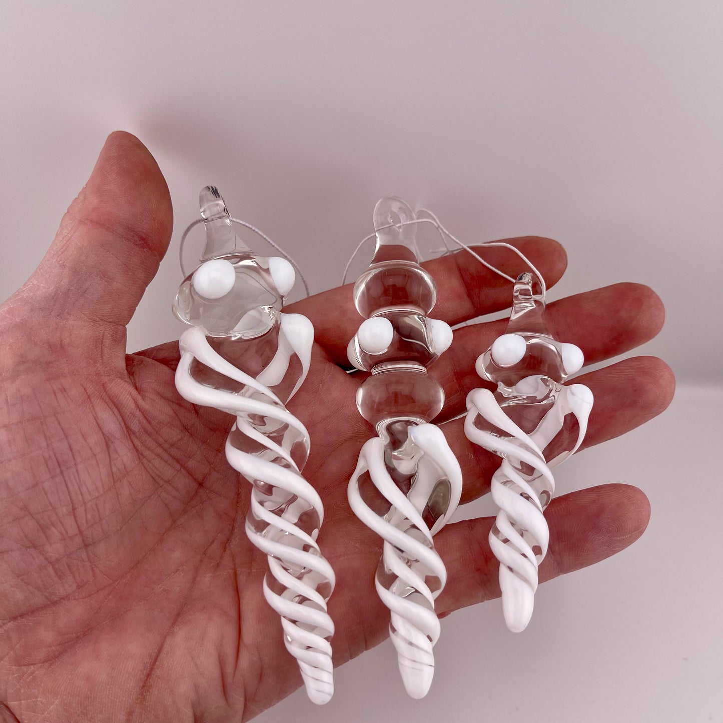 3 Pack White Glass Icicle Ornament  "Holiday Special" - JeffBeckerGlass.com