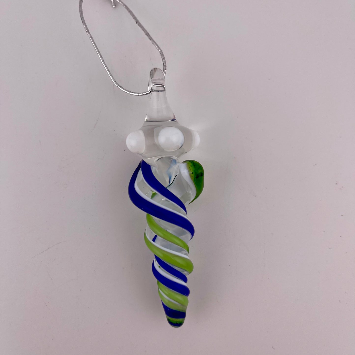 Mini Cobalt Blue and Plantphibian Green over White Glass Icicle Ornaments - JeffBeckerGlass.com