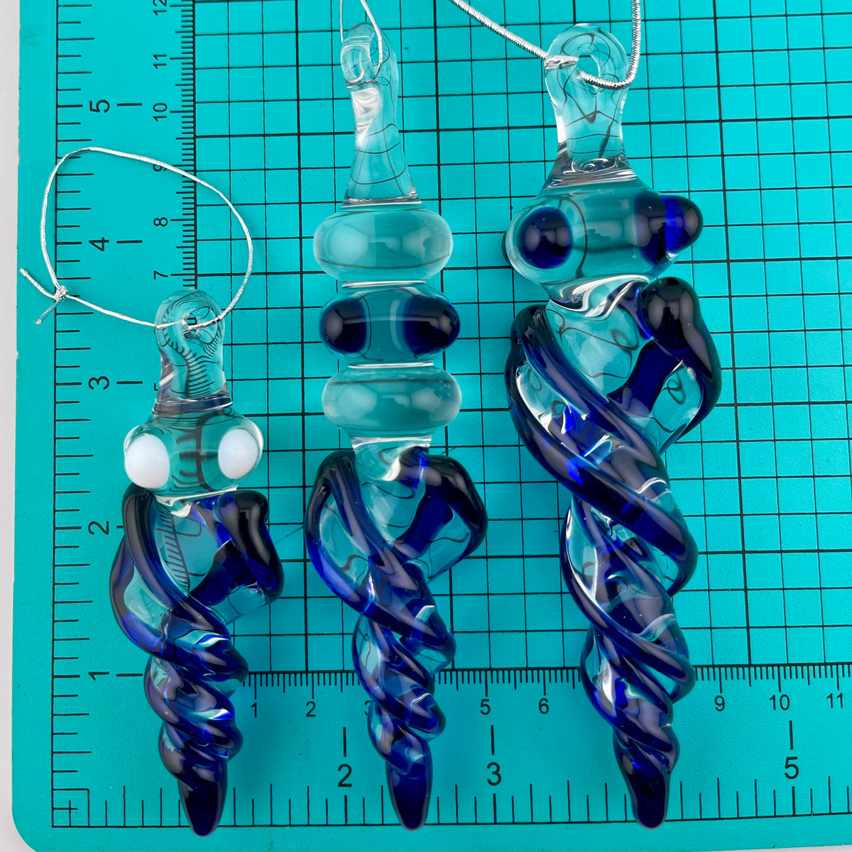 3 Pack Cobalt Blue Glass Icicle Ornament "Holiday Special" - JeffBeckerGlass.com