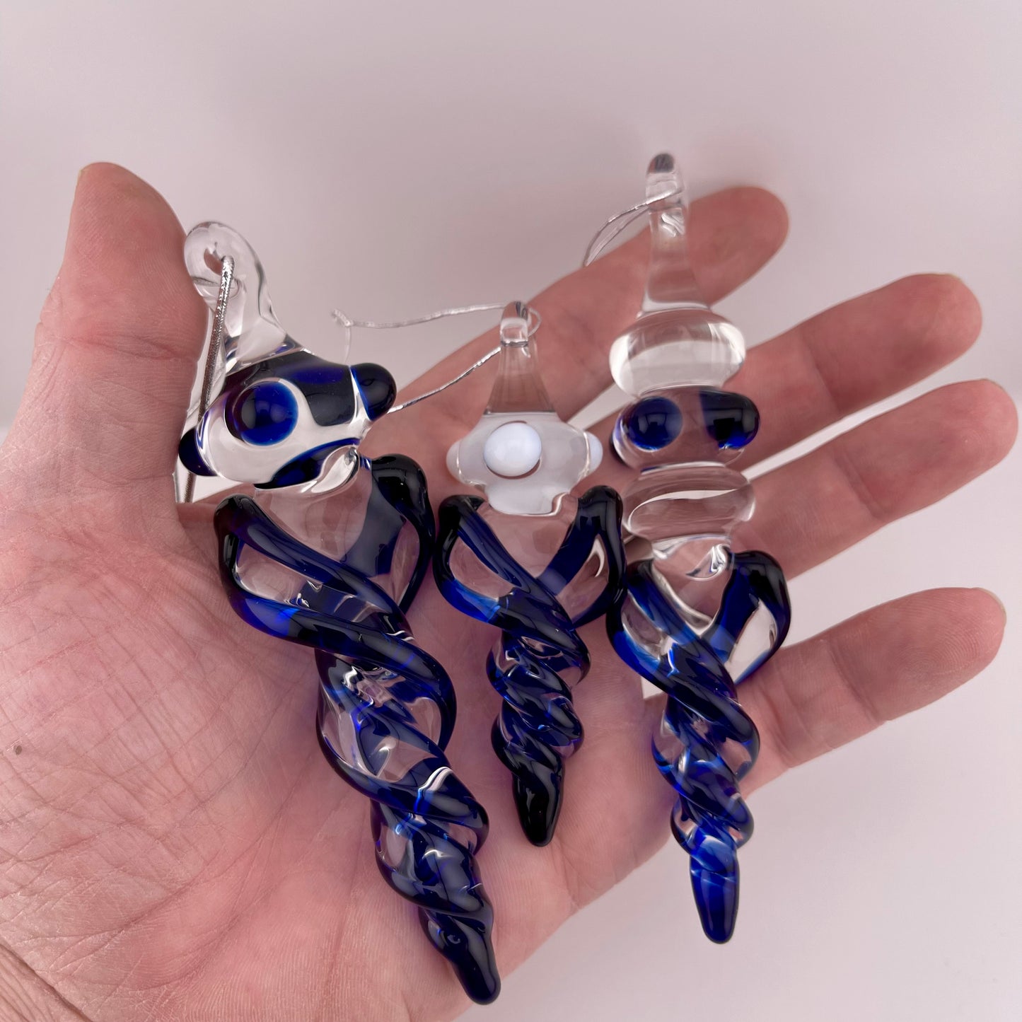 3 Pack Cobalt Blue Glass Icicle Ornament "Holiday Special" - JeffBeckerGlass.com