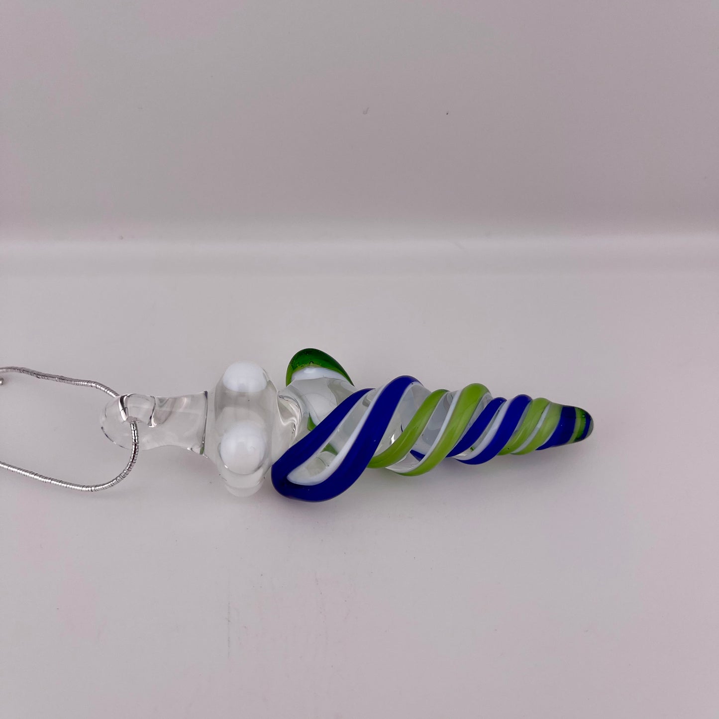 Mini Cobalt Blue and Plantphibian Green over White Glass Icicle Ornaments - JeffBeckerGlass.com
