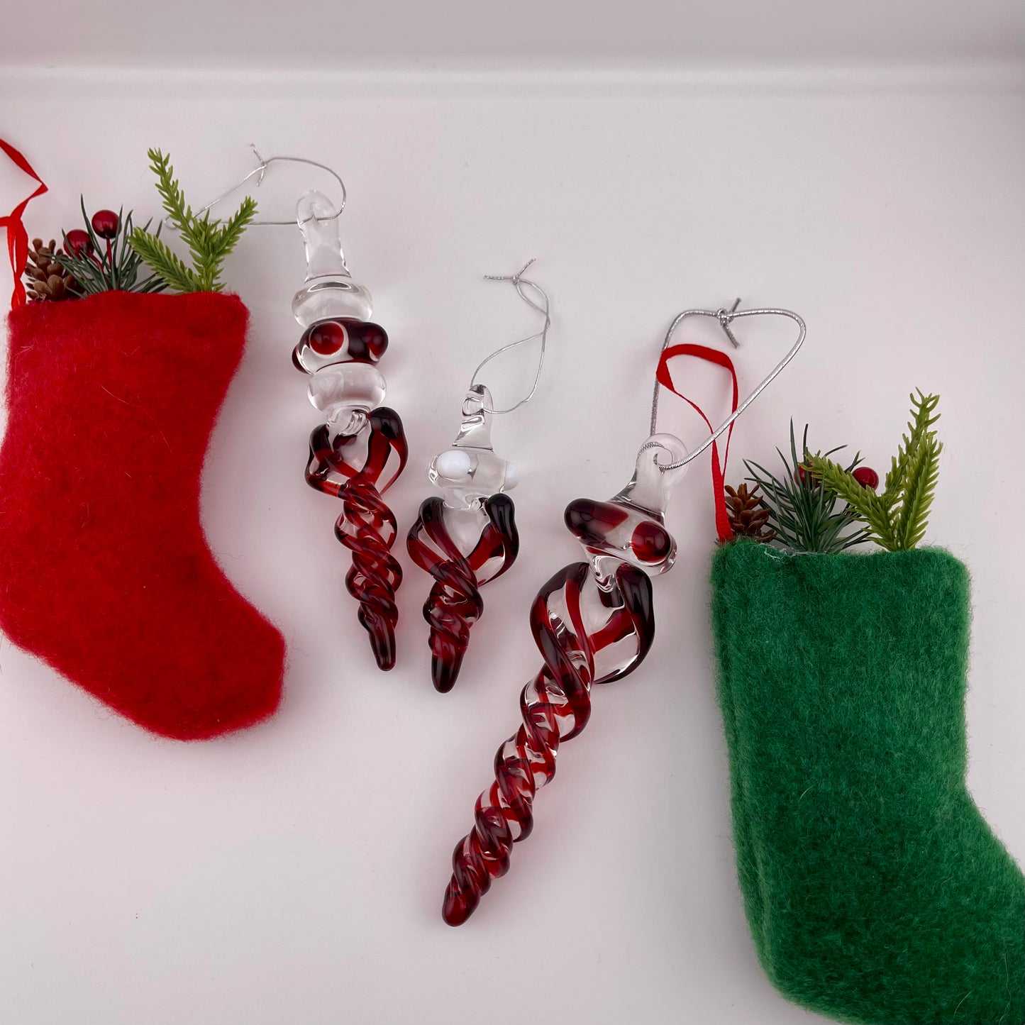 3 Pack Elvis Red Glass Icicle Ornament "Holiday Special" - JeffBeckerGlass.com