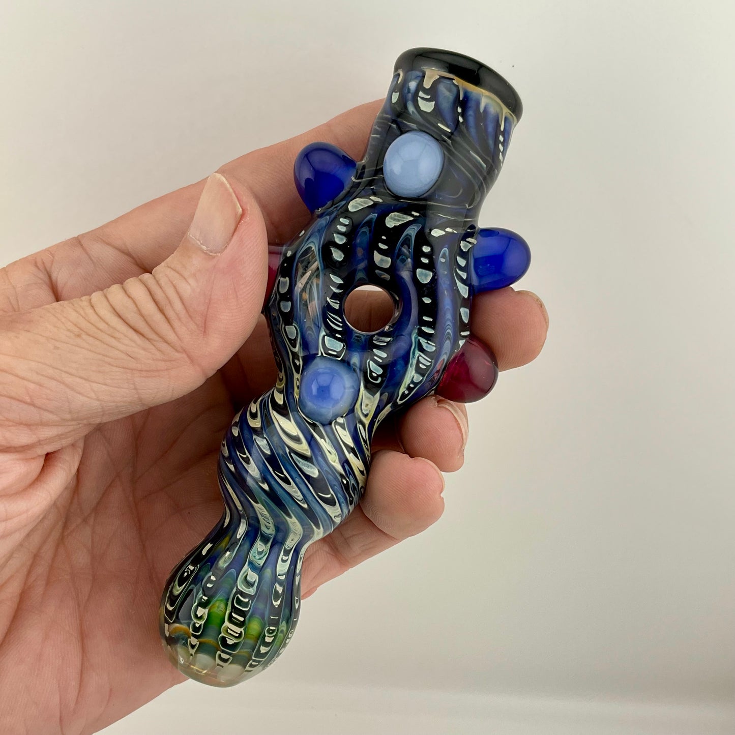 Glass Donut Chillum Pipe Cobalt Blue
