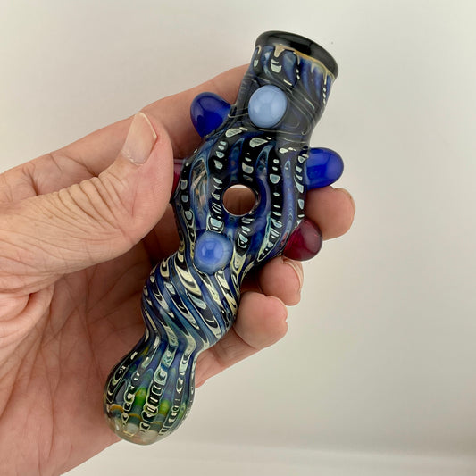 Glass Donut Chillum Pipe Cobalt Blue - JeffBeckerGlass.com