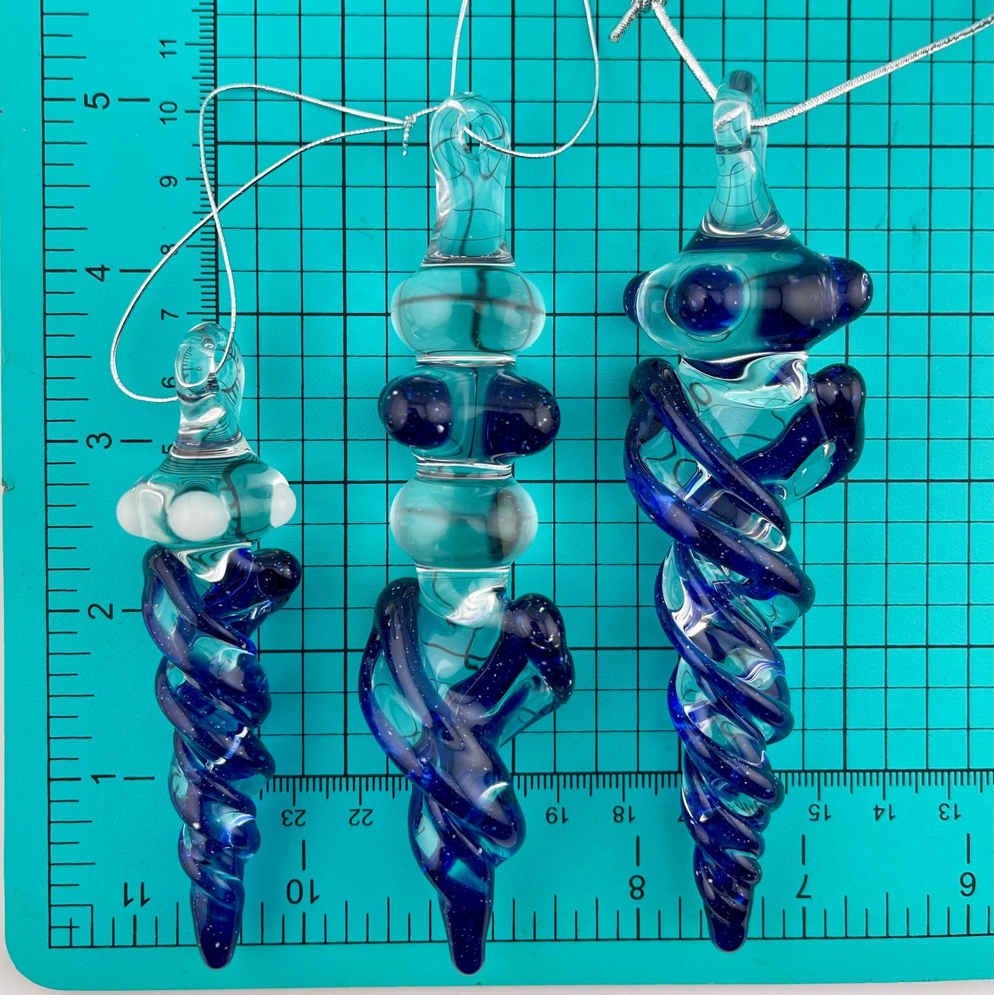 3 Pack Cobalt Blizzard Blue Glass Icicle Ornament "Holiday Special"