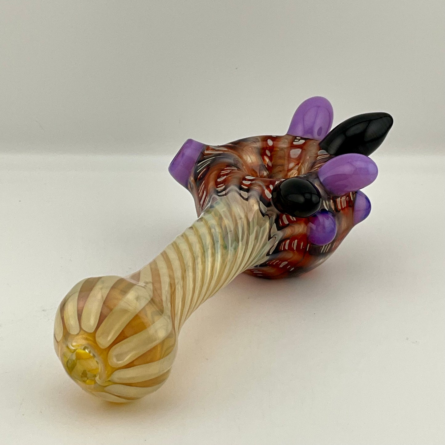 Wrap n Rake Twist Red and Silver Fumed Spoon Pipe with pink slime marbles