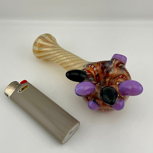 Wrap n Rake Twist Red and Silver Fumed Spoon Pipe with pink slime marbles