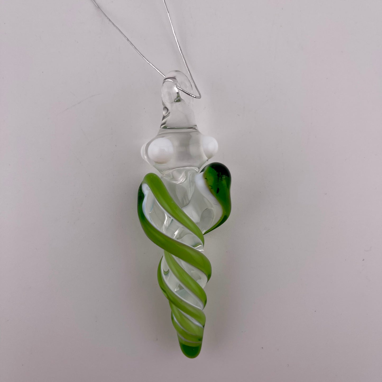 Mini Plantphibian Green over White Glass Icicle Ornaments - JeffBeckerGlass.com