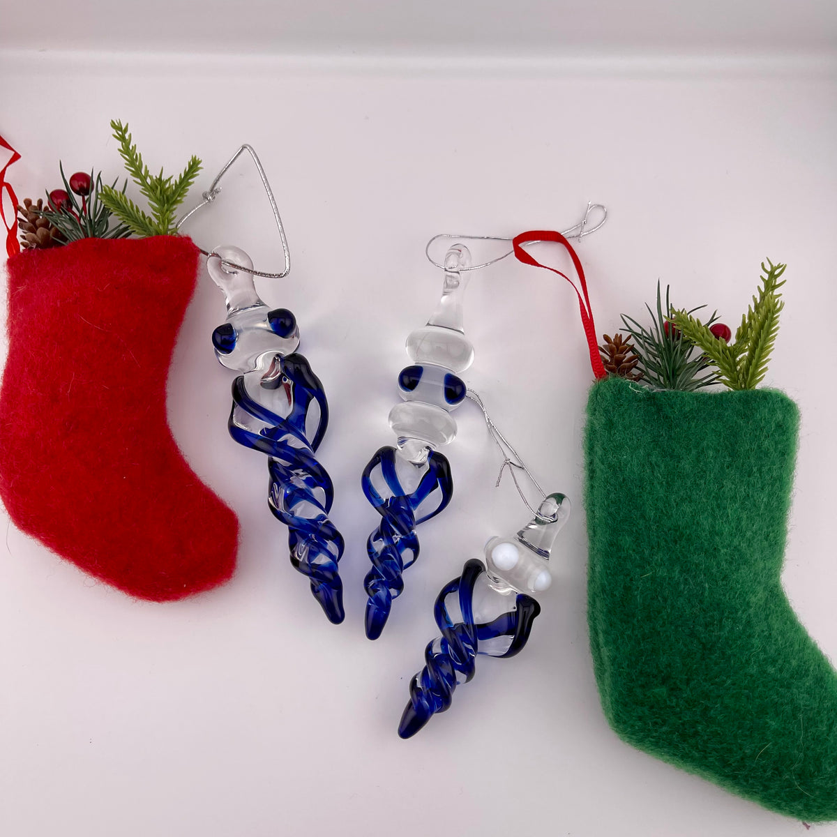 3 Pack Cobalt Blue Glass Icicle Ornament "Holiday Special" - JeffBeckerGlass.com