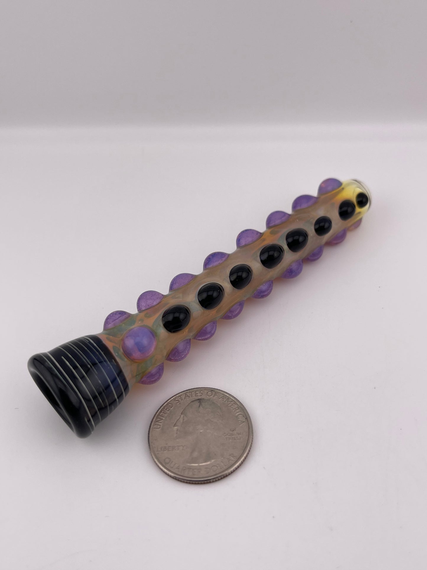 Chillum pipe black and pink slime Fully Worked Pipe Silver Fumed