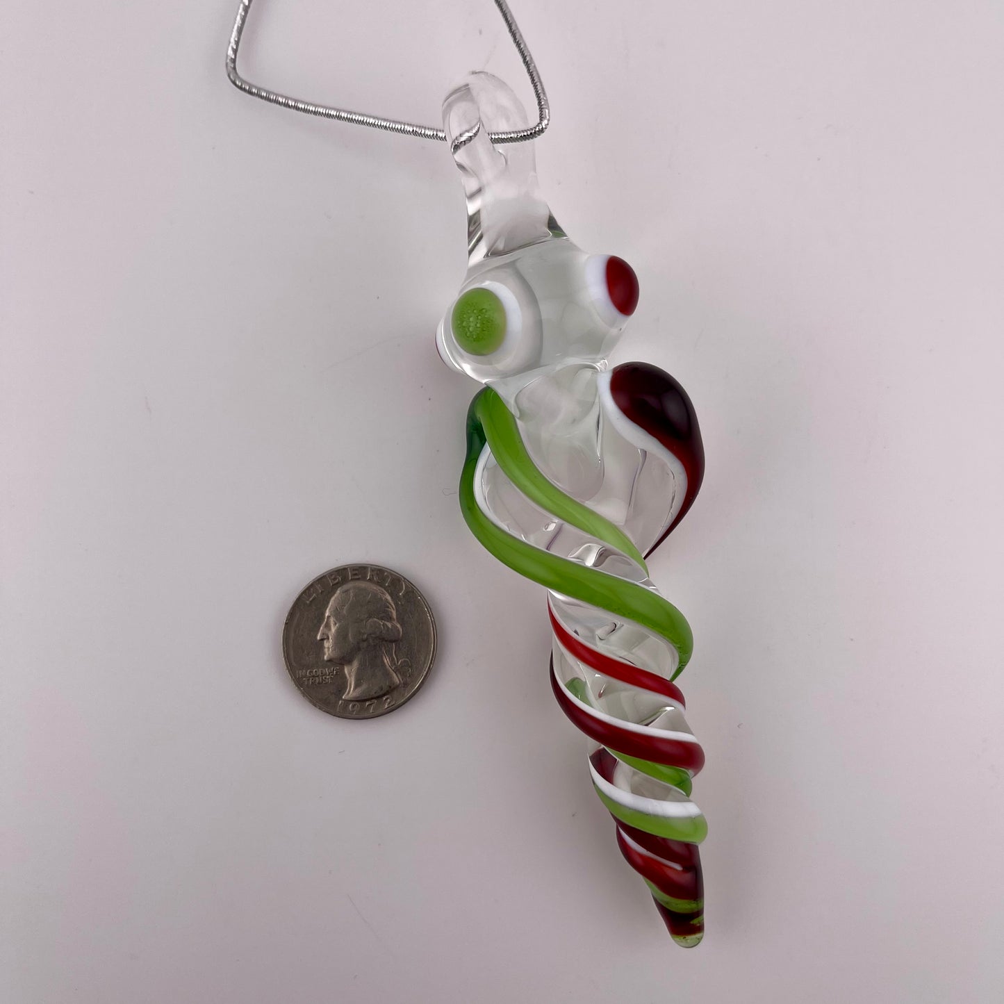 3 Pack Plantphibian Green and Elvis Red and over Lotus White Glass Icicle Ornament "Holiday Special" - JeffBeckerGlass.com