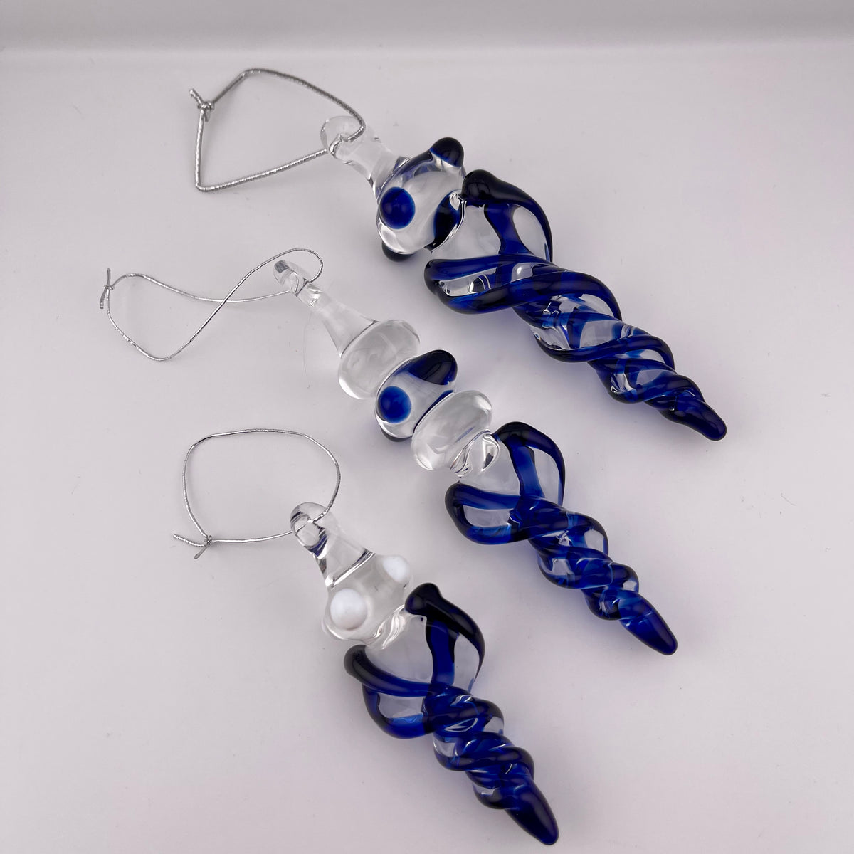 3 Pack Cobalt Blue Glass Icicle Ornament "Holiday Special" - JeffBeckerGlass.com