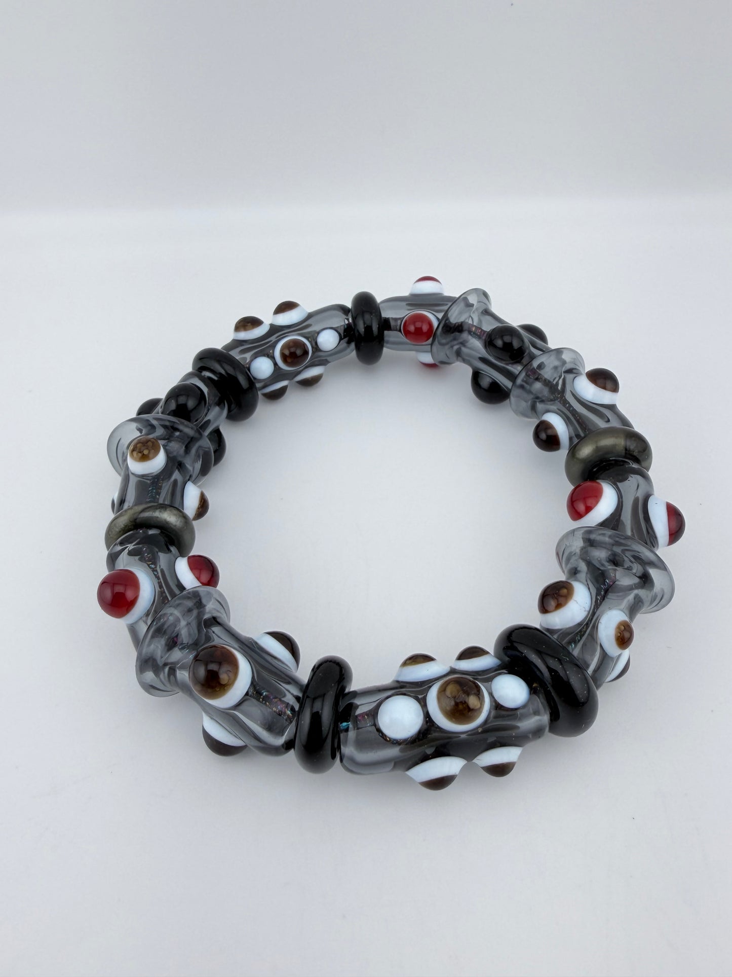 7inch Black & Grey Glass Stretchy Bracelet – Handmade Borosilicate Jewelry