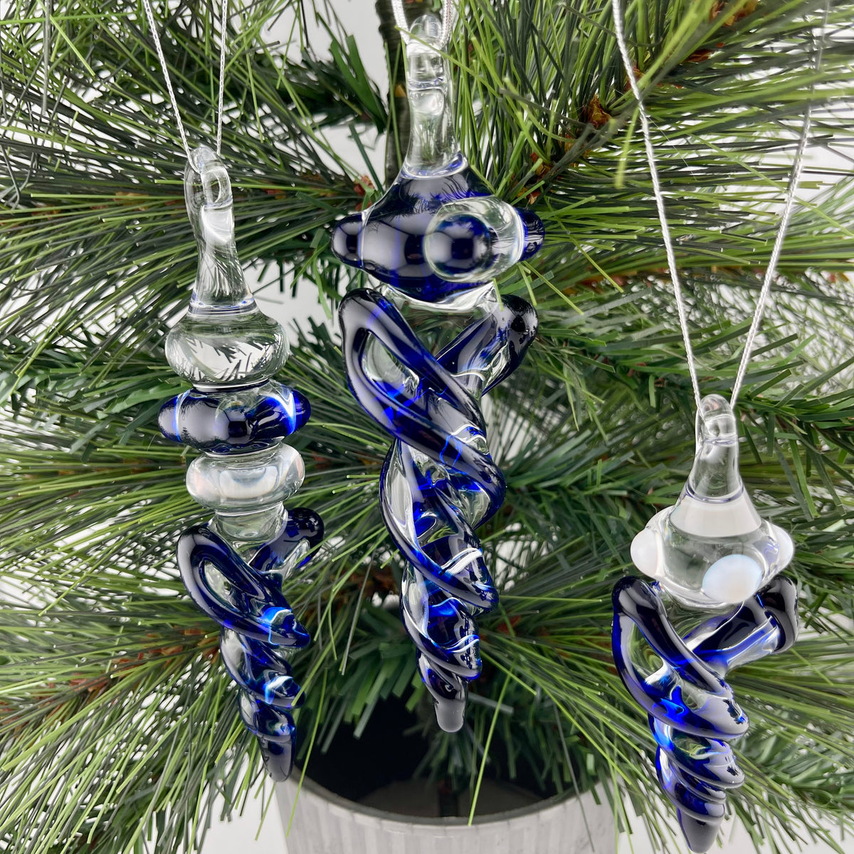 3 Pack Cobalt Blue Glass Icicle Ornament "Holiday Special" - JeffBeckerGlass.com
