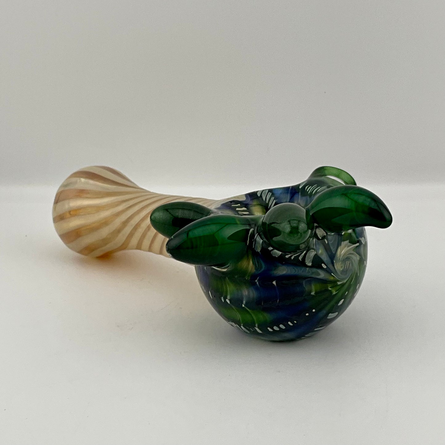 Wrap n Rake Twist Green and Silver Fumed Spoon Pipe with light blue marbles
