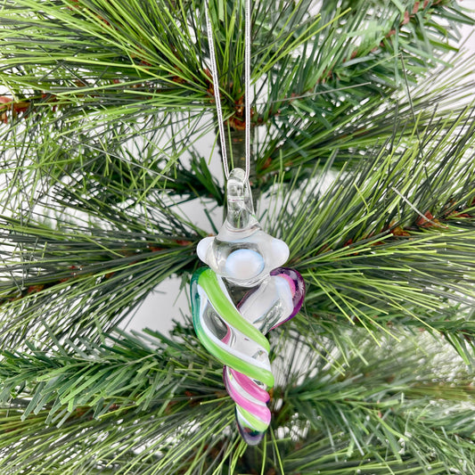 Mini Royal Jelly and Plantphibian Green over White Glass Icicle Ornaments - JeffBeckerGlass.com