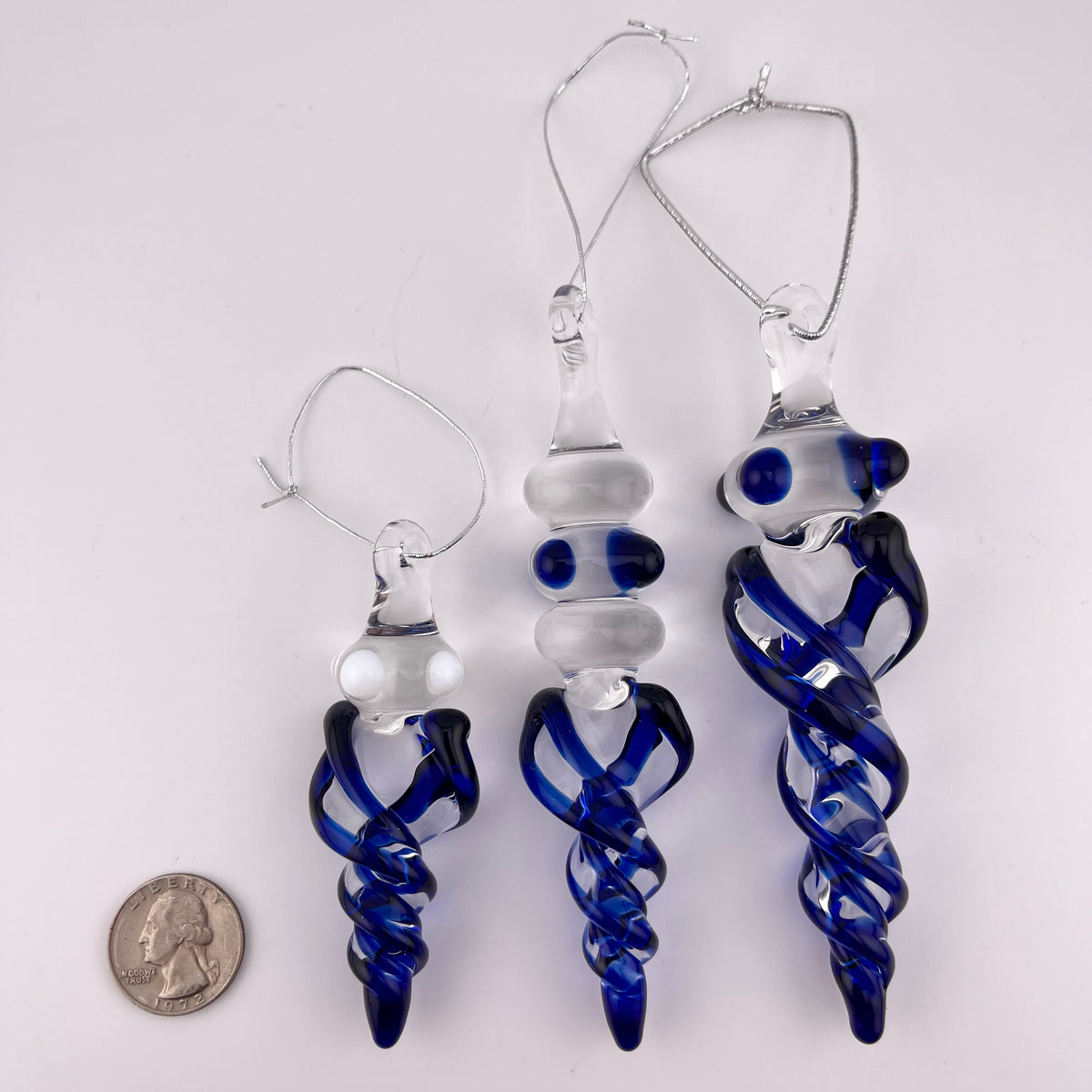 3 Pack Cobalt Blue Glass Icicle Ornament "Holiday Special" - JeffBeckerGlass.com