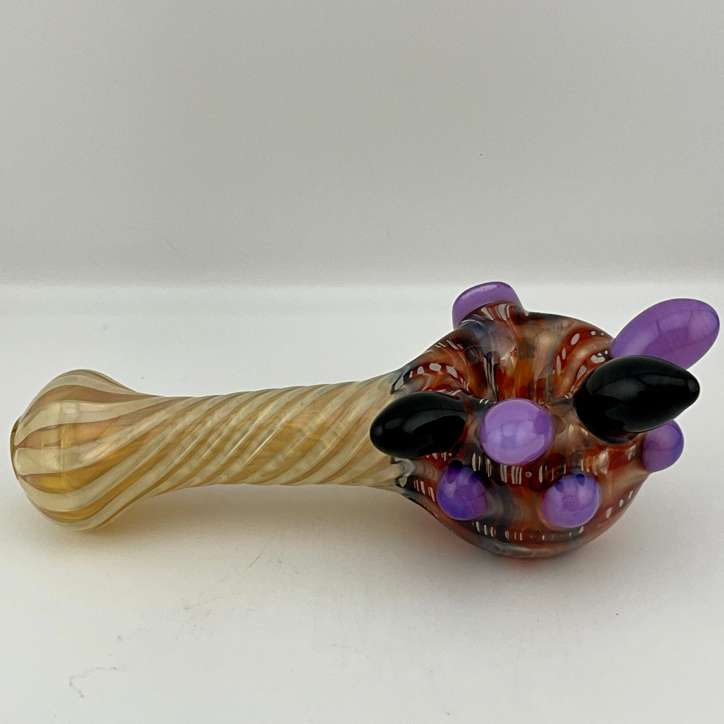 Wrap n Rake Twist Red and Silver Fumed Spoon Pipe with pink slime marbles