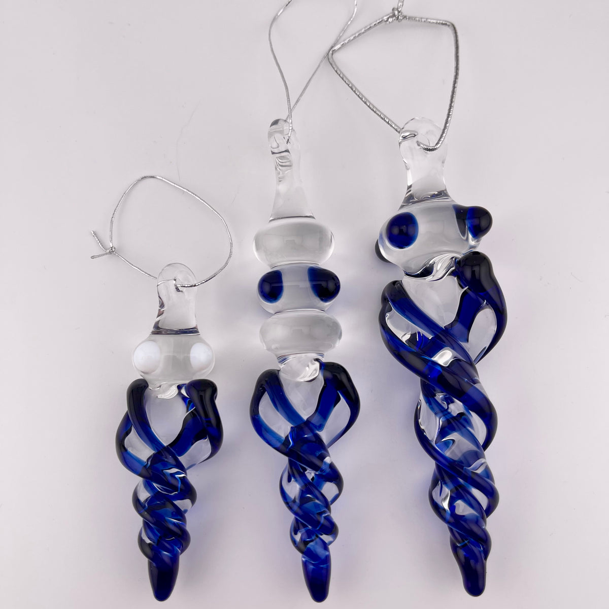 3 Pack Cobalt Blue Glass Icicle Ornament "Holiday Special" - JeffBeckerGlass.com