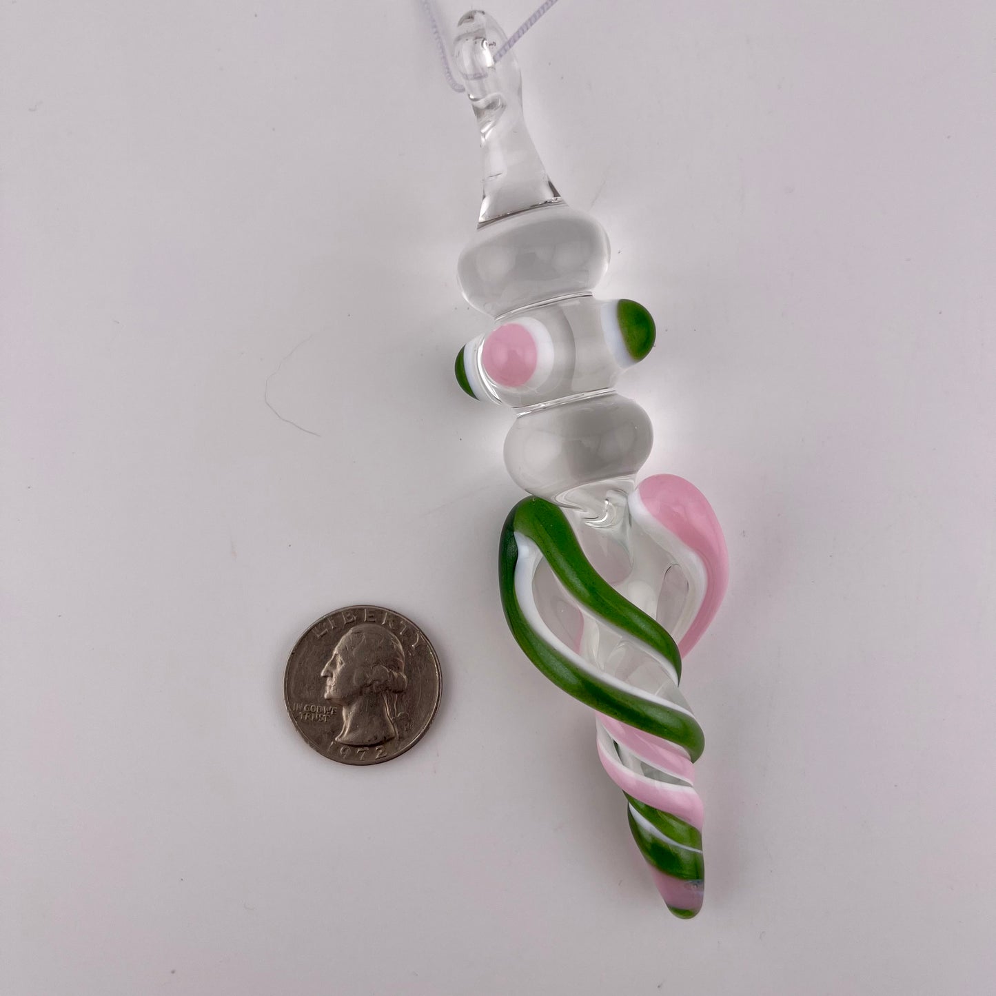 3 Pack Cadillac Pink and Sparkly Green over Lotus White Glass Icicle Ornament "Holiday Special"