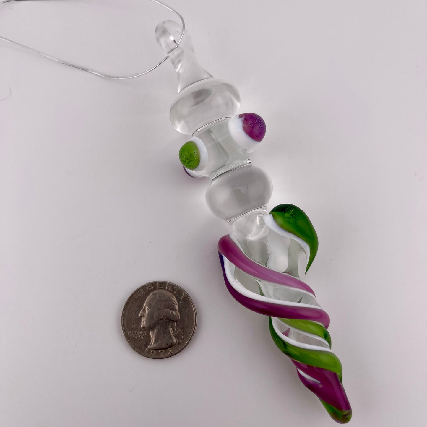 3 Pack of Royal Jelly and Plantphibian Green over Lotus White Glass Icicle Ornament "Holiday Special" - JeffBeckerGlass.com
