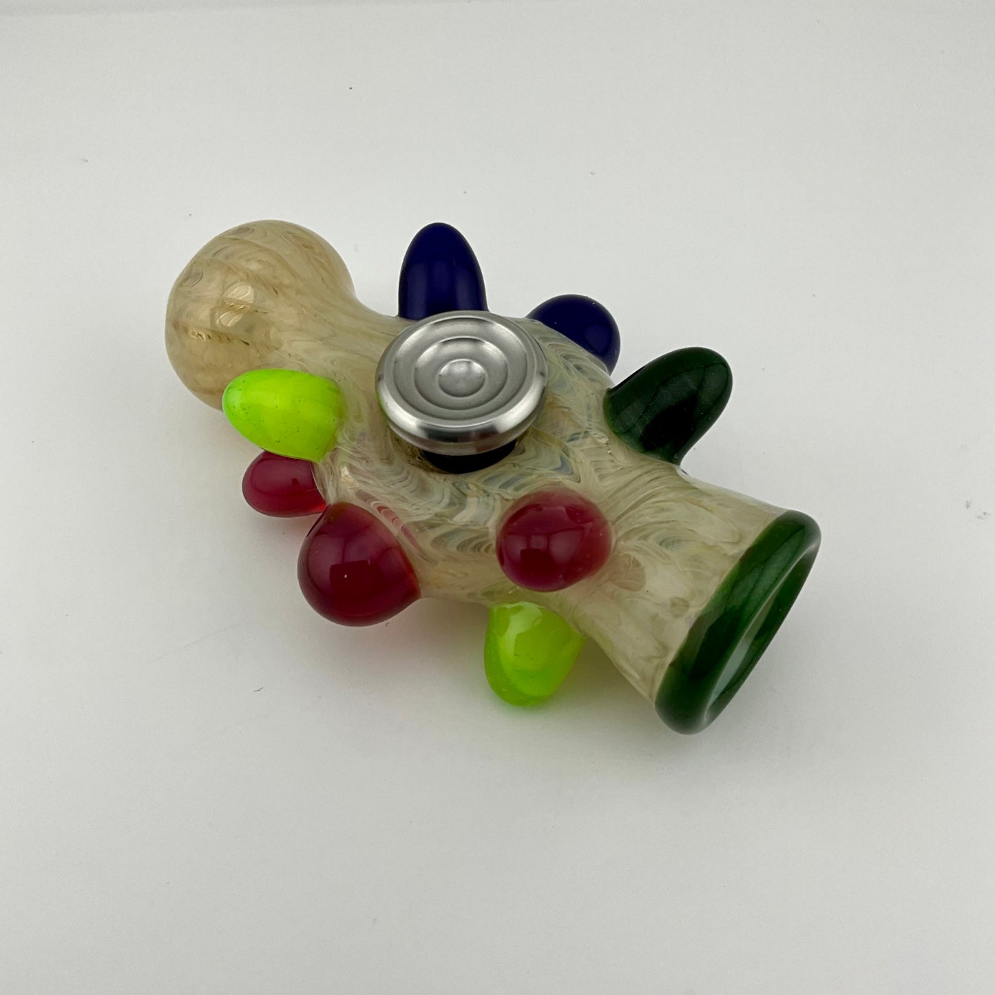 Glass Fidget Spinner Pipe Silver Fumed Color 2 - JeffBeckerGlass.com