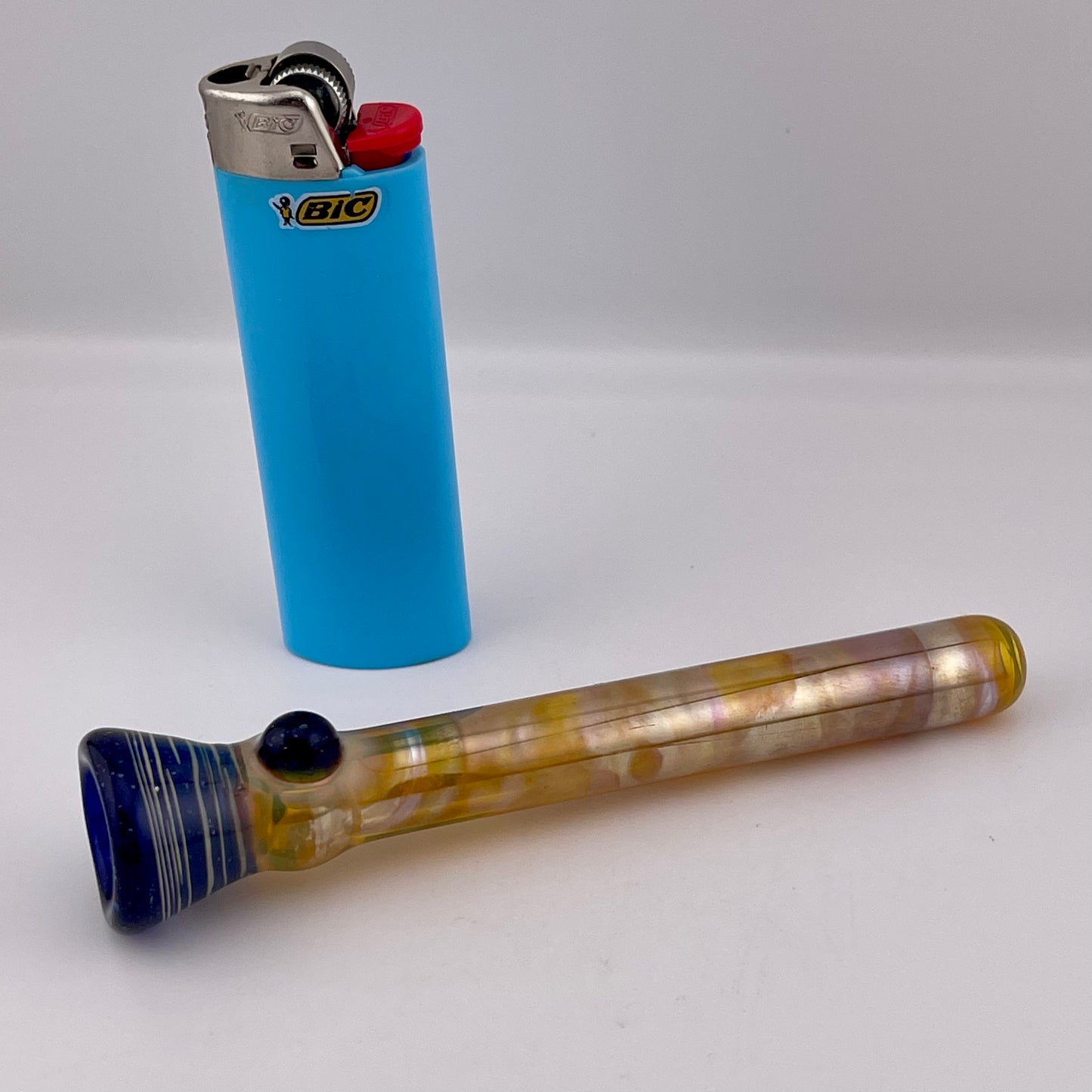 Blue Blizzard Chillum Pipe Silver Fumed