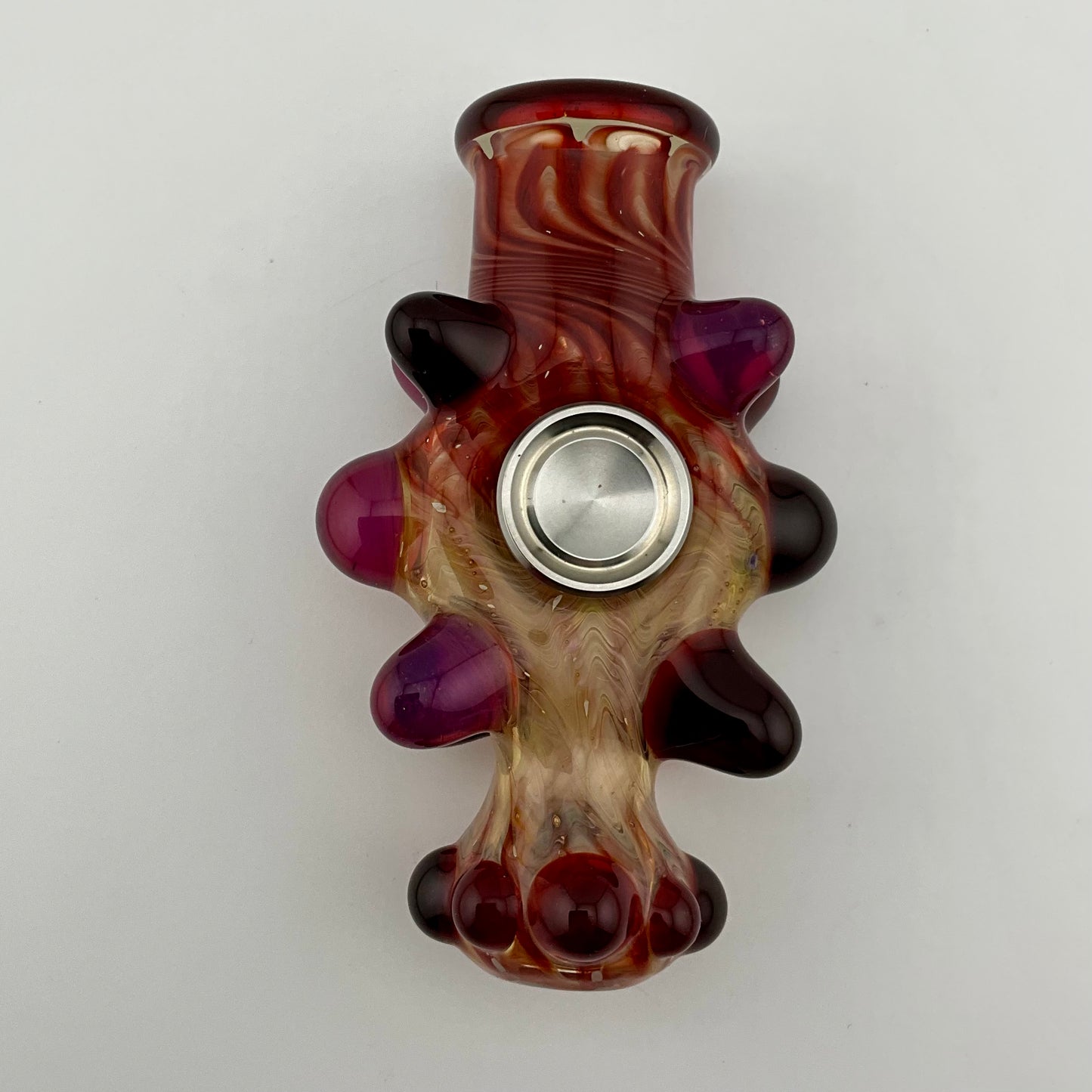 Glass Fidget Spinner Red and Gold Wrap n Rake - JeffBeckerGlass.com