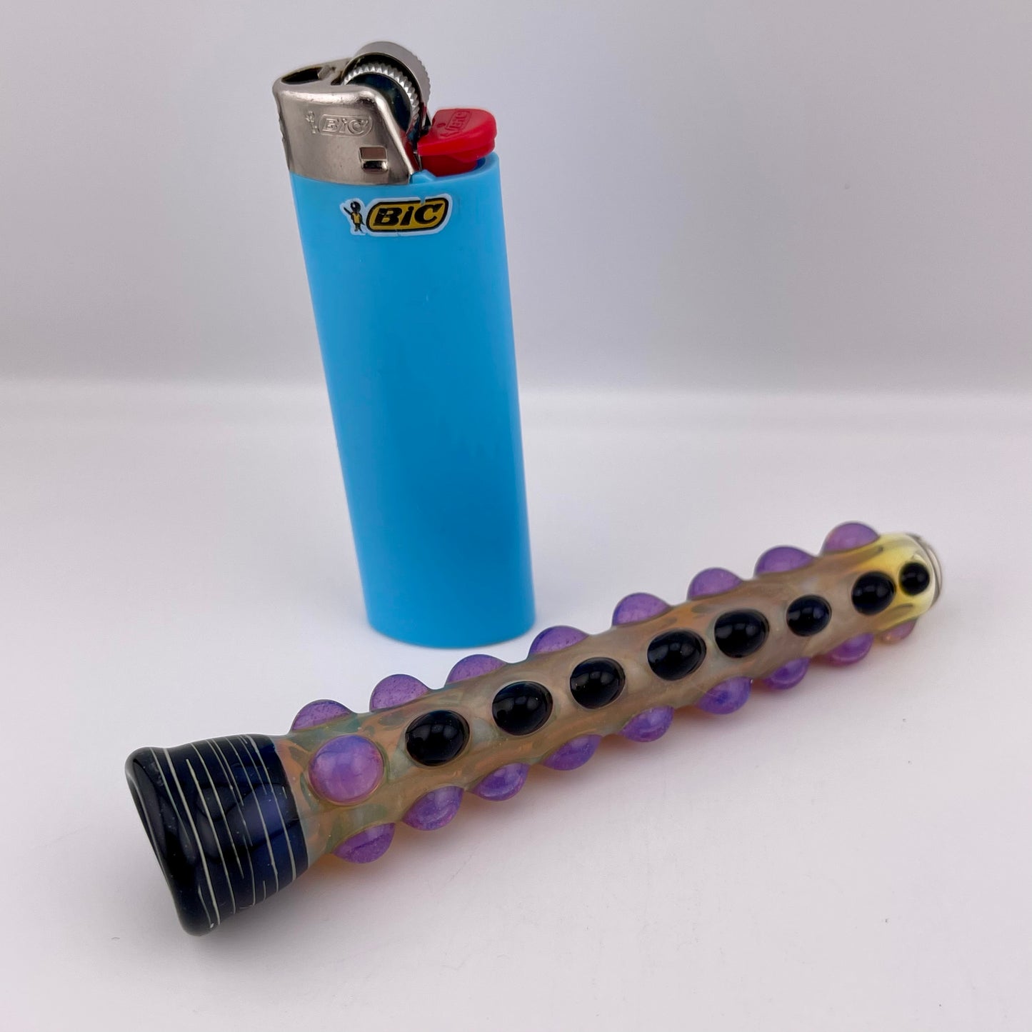 Chillum pipe black and pink slime Fully Worked Pipe Silver Fumed