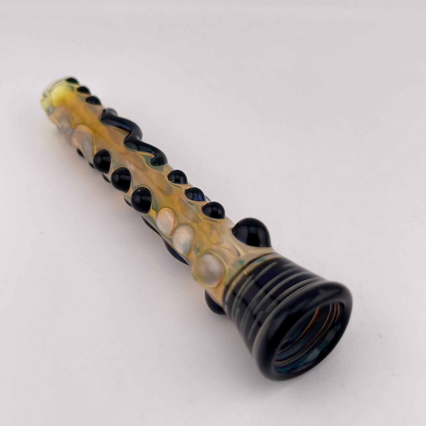 Chillum Glass pipe black and pink slime marbles Fully Worked Pipe Silver Fumed
