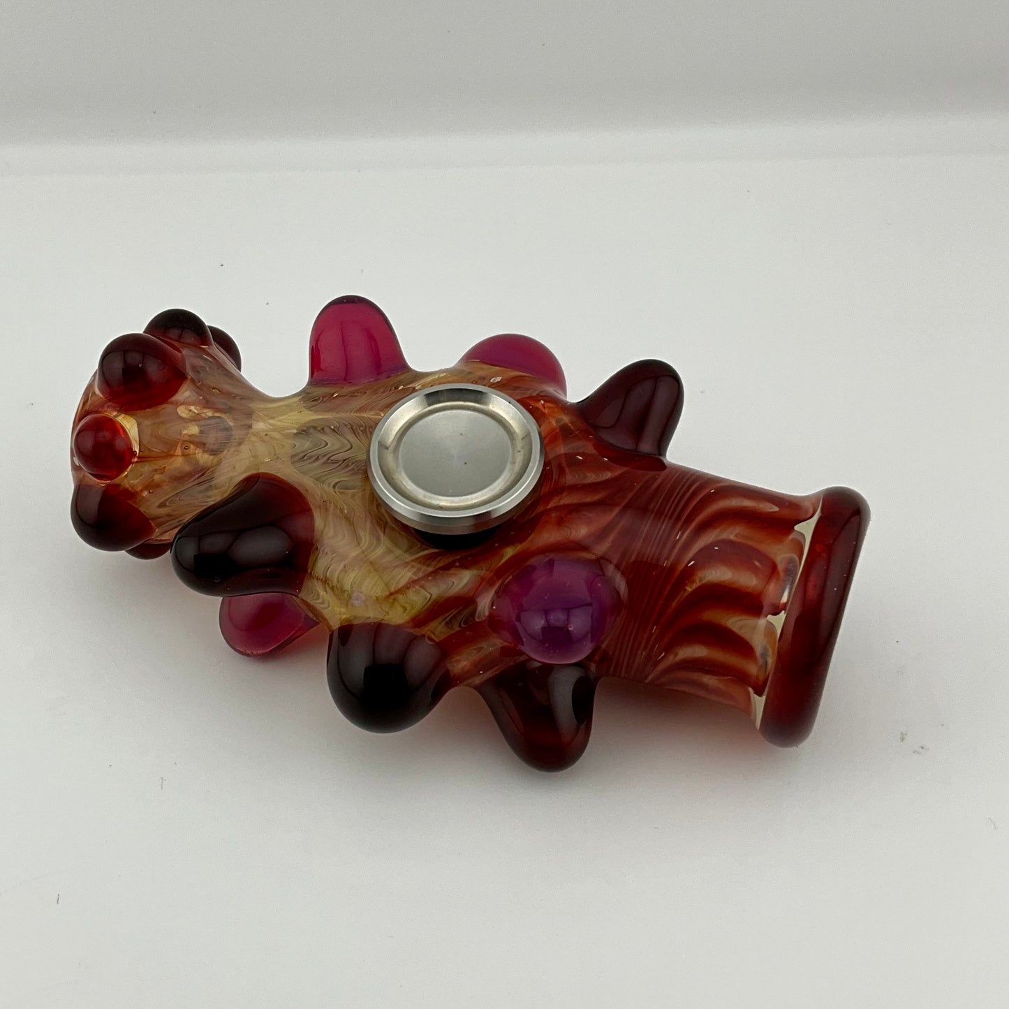 Glass Fidget Spinner Red and Gold Wrap n Rake - JeffBeckerGlass.com