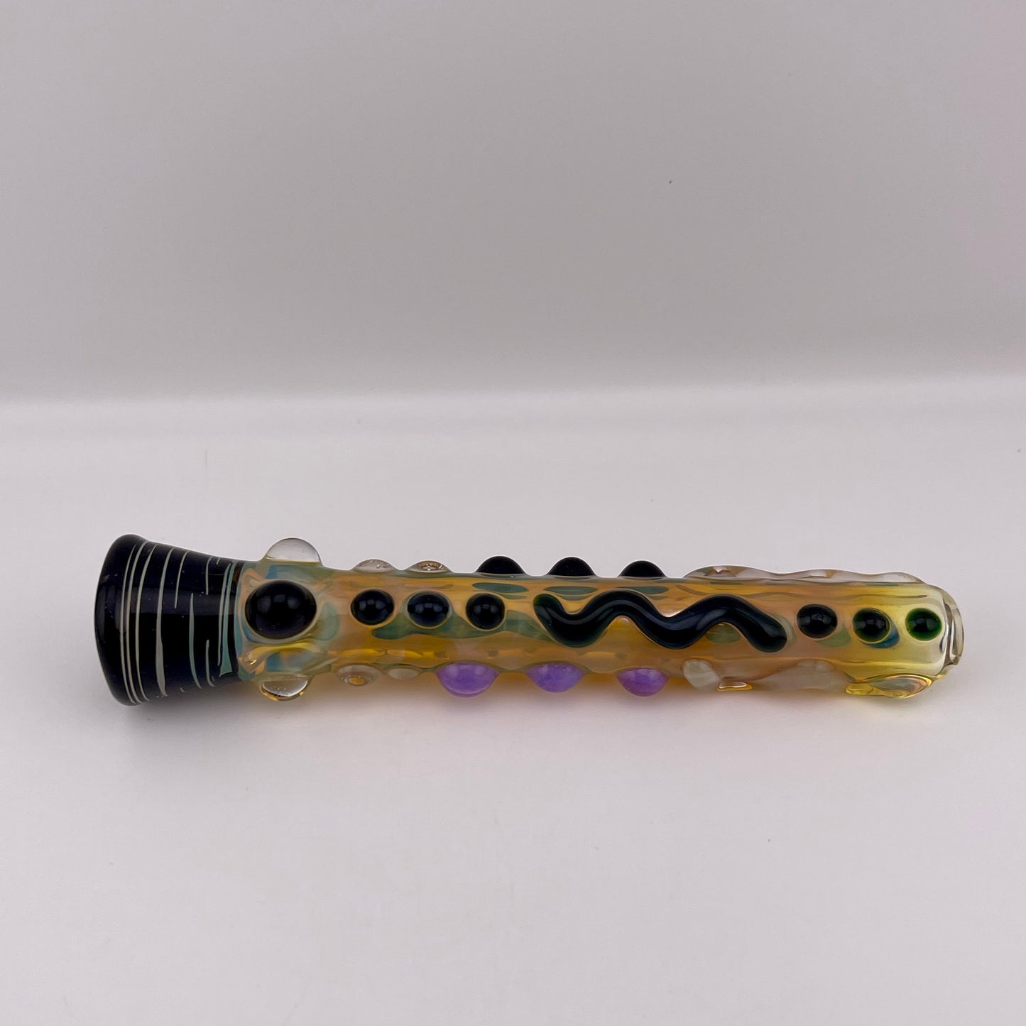 Chillum Glass pipe black and pink slime marbles Fully Worked Pipe Silver Fumed
