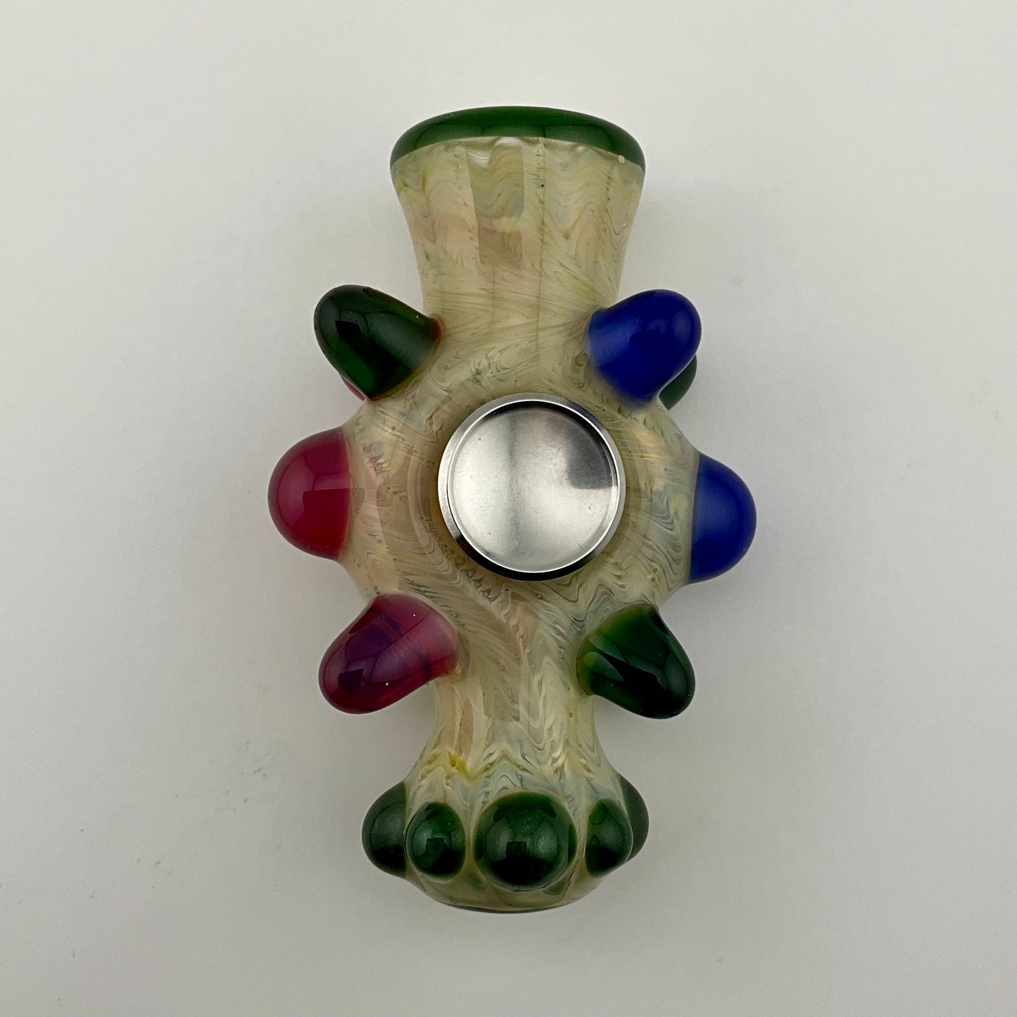 Glass Fidget Spinner Pipe Silver Fumed Color - JeffBeckerGlass.com